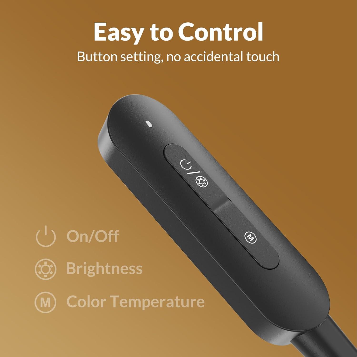 image24 LED Rechargeable Book Light for Reading in Bed with Memory Function Eye Caring 3 Color Temperatures 5 Brightness 80 Hrs Runtime Lightweight Clip On Book Reading Light for Studying