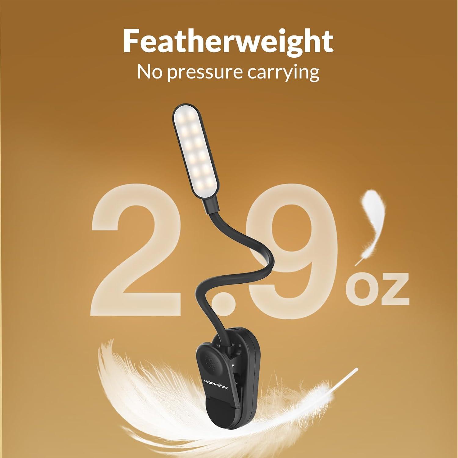 image24 LED Rechargeable Book Light for Reading in Bed with Memory Function Eye Caring 3 Color Temperatures 5 Brightness 80 Hrs Runtime Lightweight Clip On Book Reading Light for Studying