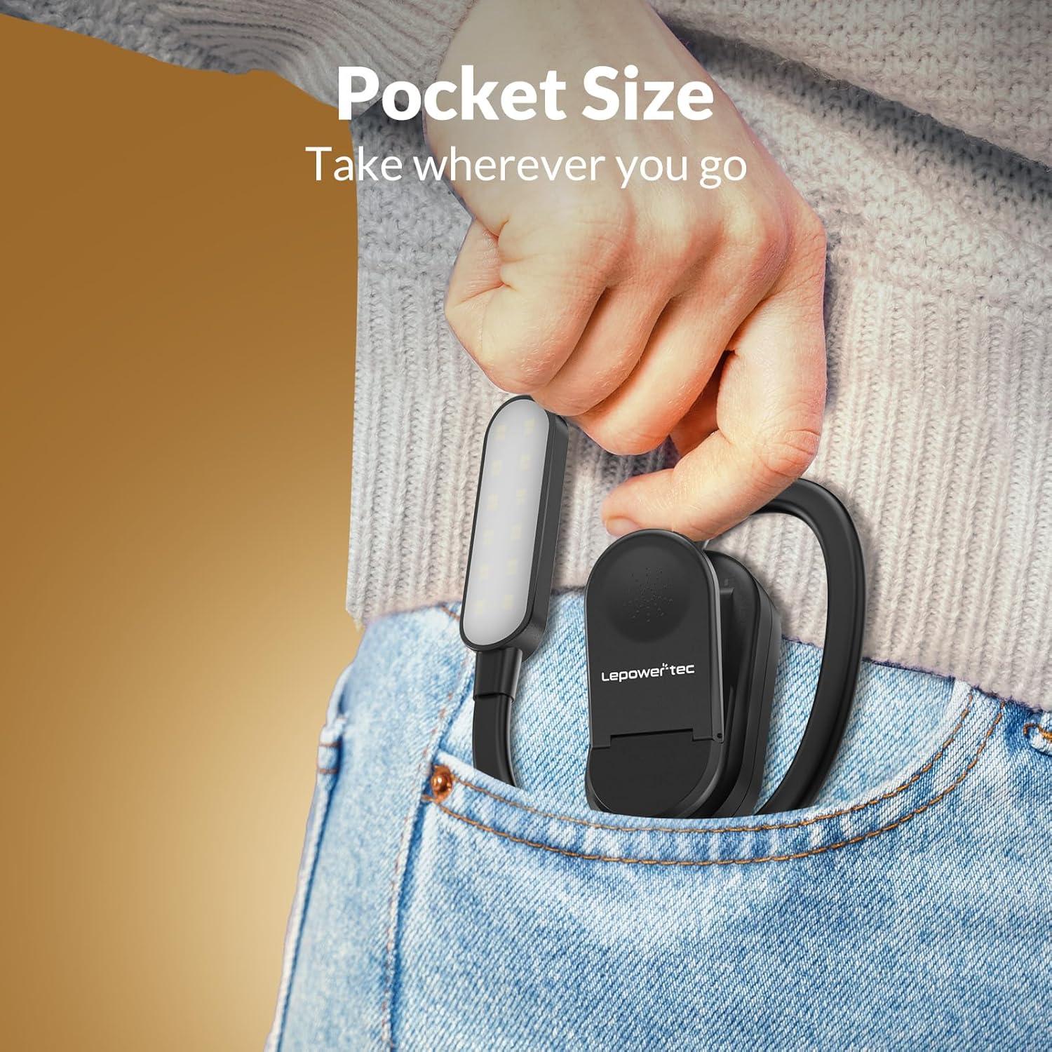 image24 LED Rechargeable Book Light for Reading in Bed with Memory Function Eye Caring 3 Color Temperatures 5 Brightness 80 Hrs Runtime Lightweight Clip On Book Reading Light for Studying