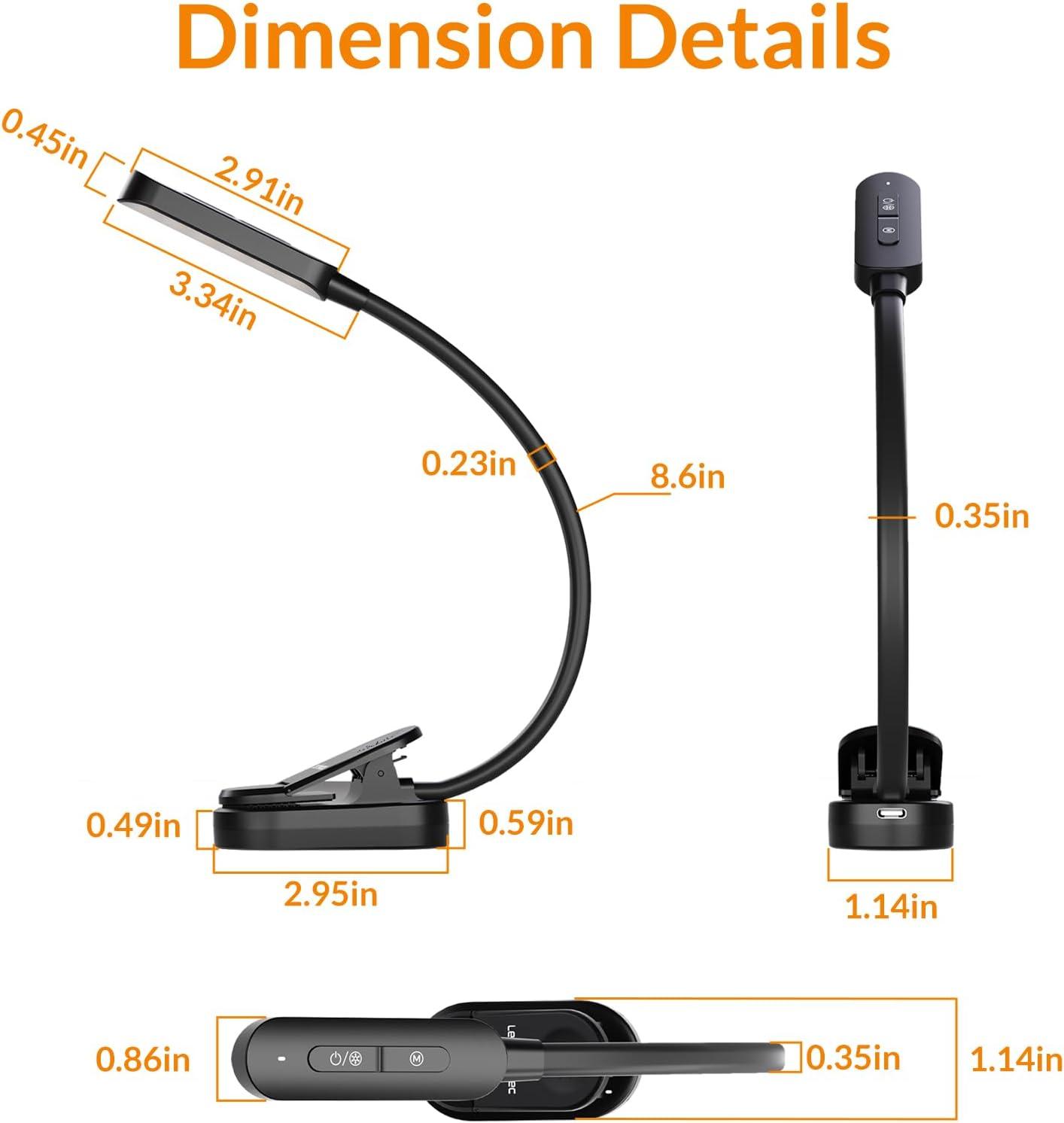 image24 LED Rechargeable Book Light for Reading in Bed with Memory Function Eye Caring 3 Color Temperatures 5 Brightness 80 Hrs Runtime Lightweight Clip On Book Reading Light for Studying