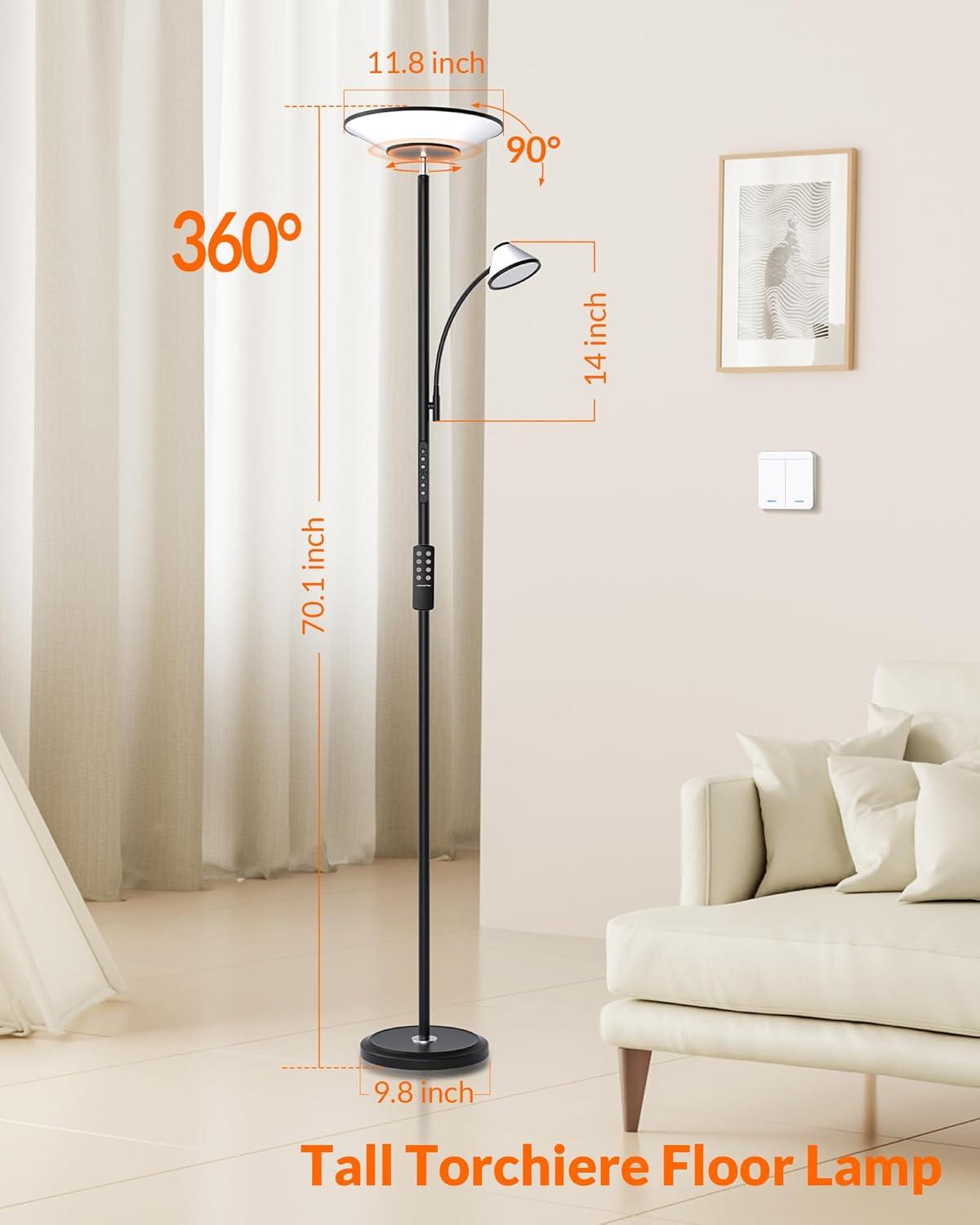 imageBright Floor Lamp Standing Lamp with Remote ampamp Wall Switch 60 Lighting Effects Adjustable Torchiere Corner Light for Living Room Bedroom Office Perfect for Reading ampamp Ambiance