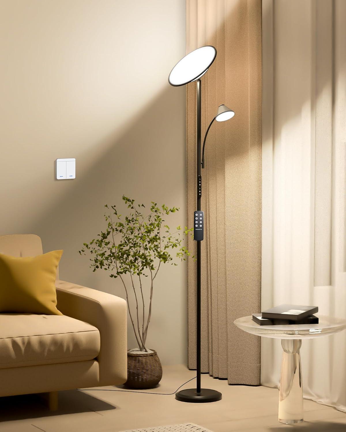 imageBright Floor Lamp Standing Lamp with Remote ampamp Wall Switch 60 Lighting Effects Adjustable Torchiere Corner Light for Living Room Bedroom Office Perfect for Reading ampamp Ambiance