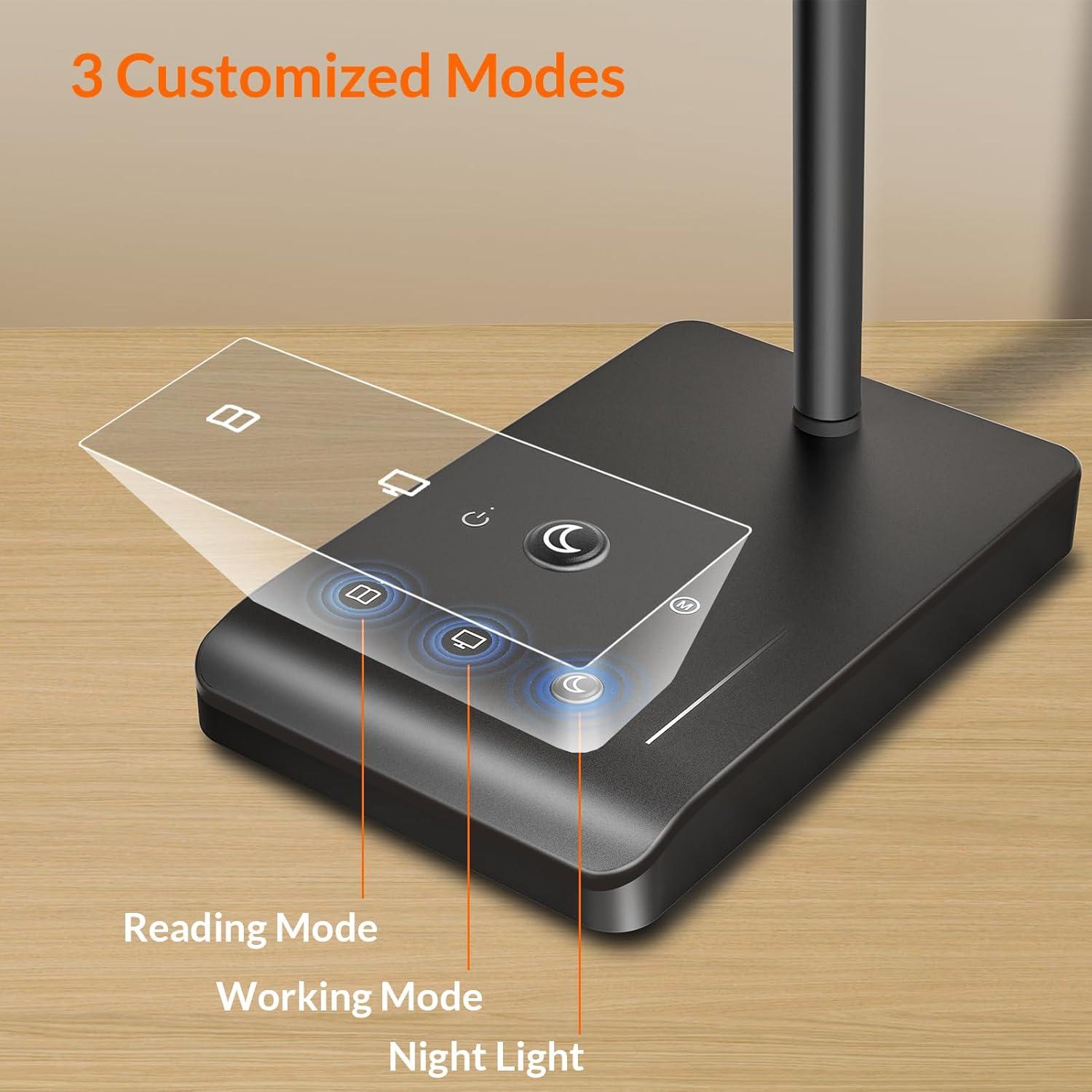 imageLED Desk Lamp 12W Reading Desk Lamp for Office Home with 60 Lighting Modes Touch Control ampamp Timer Function 750LM Bright EyeCaring Gooseneck Desk Light Table Lamp for Study Work BlackBlack