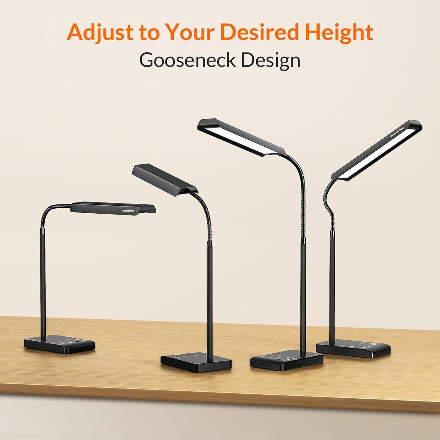 imageLED Desk Lamp 12W Reading Desk Lamp for Office Home with 60 Lighting Modes Touch Control ampamp Timer Function 750LM Bright EyeCaring Gooseneck Desk Light Table Lamp for Study Work BlackBlack