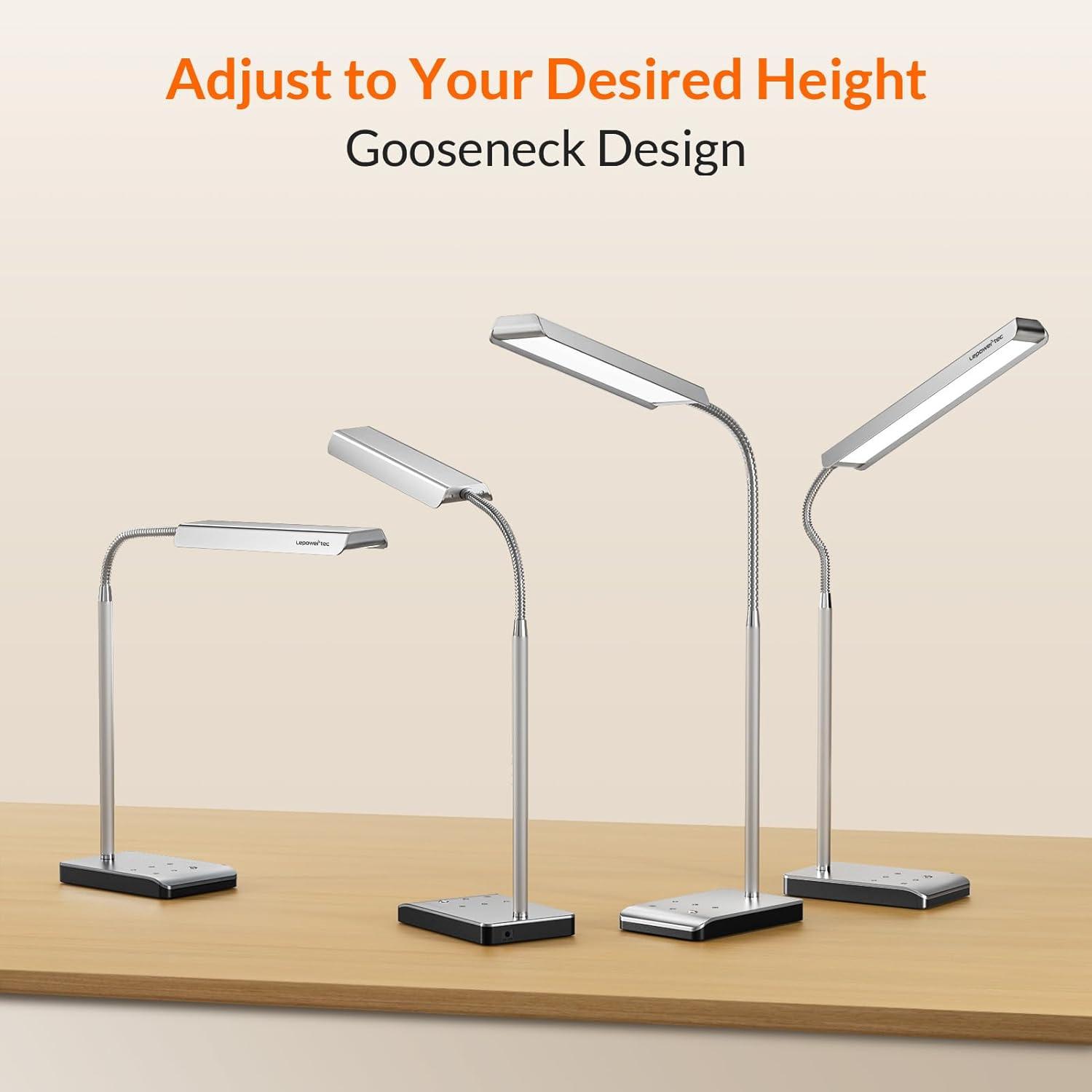 imageLED Desk Lamp 12W Reading Desk Lamp for Office Home with 60 Lighting Modes Touch Control ampamp Timer Function 750LM Bright EyeCaring Gooseneck Desk Light Table Lamp for Study Work BlackSilver