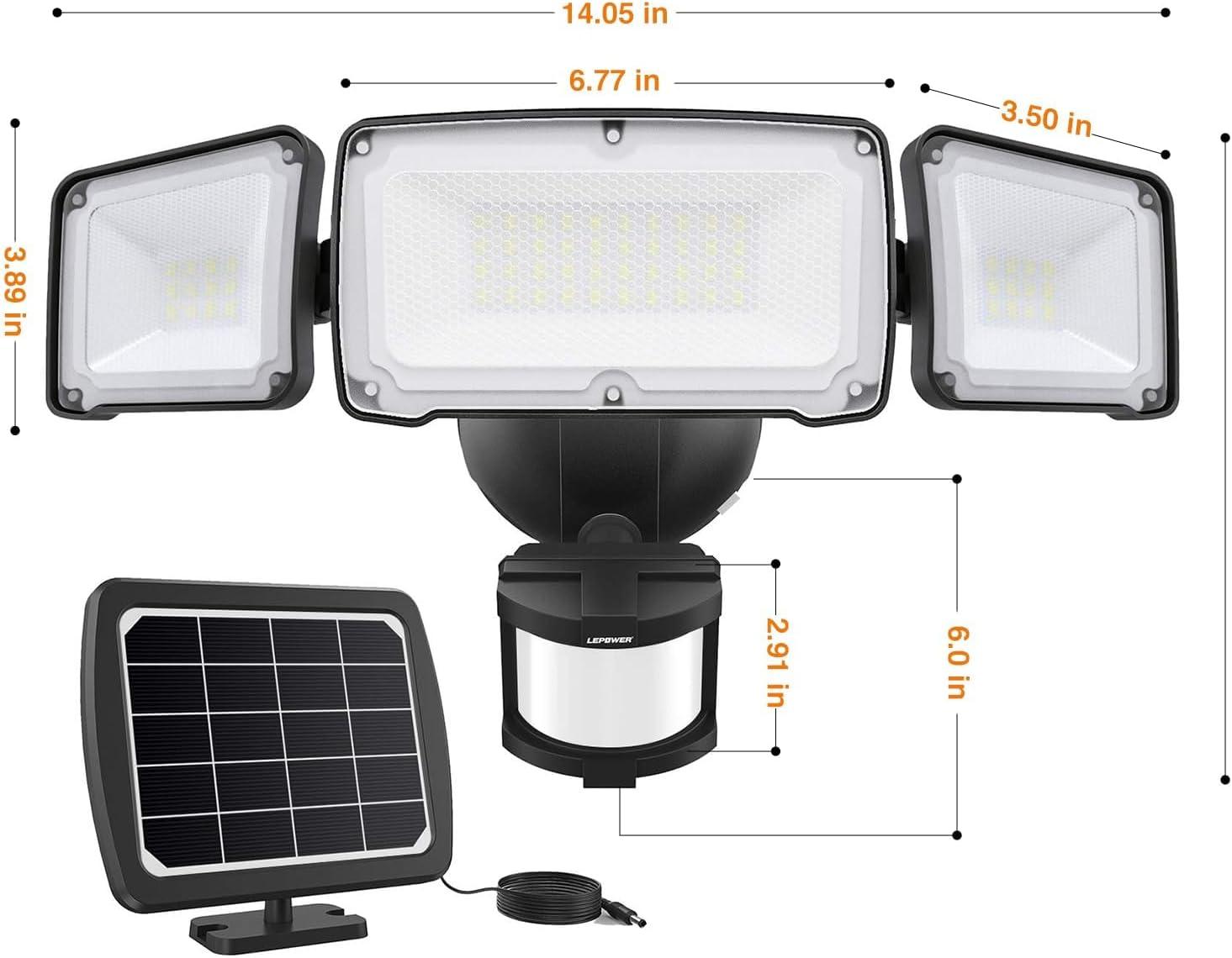 imageLEPOWER 1600LM LED Solar Security Lights Motion Outdoor 5500K White Light IP65 Waterproof Outdoor Flood Solar Light for Yard GarageBlackBlack
