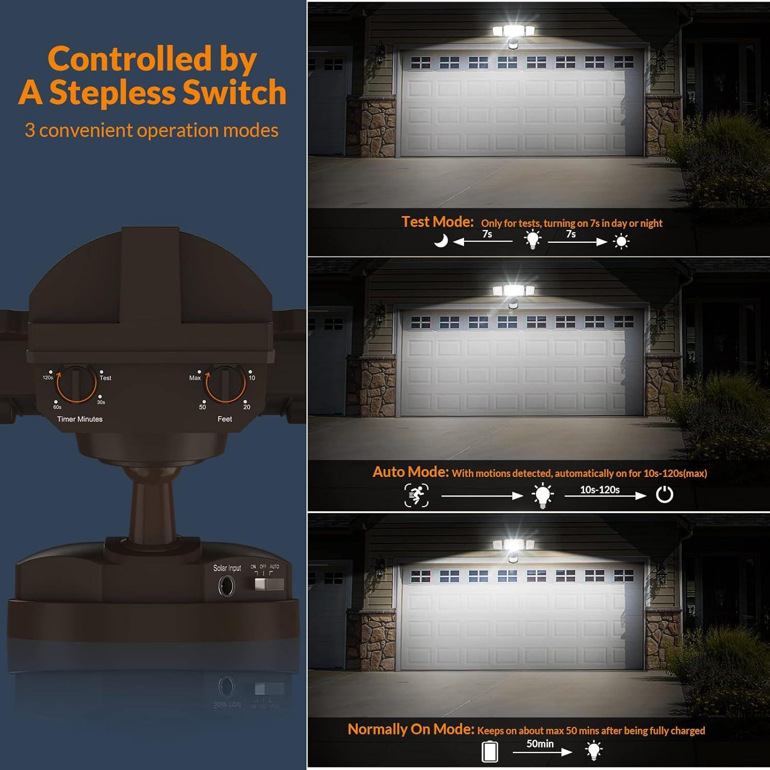 imageLEPOWER 1600LM LED Solar Security Lights Motion Outdoor 5500K White Light IP65 Waterproof Outdoor Flood Solar Light for Yard GarageBlackBrown