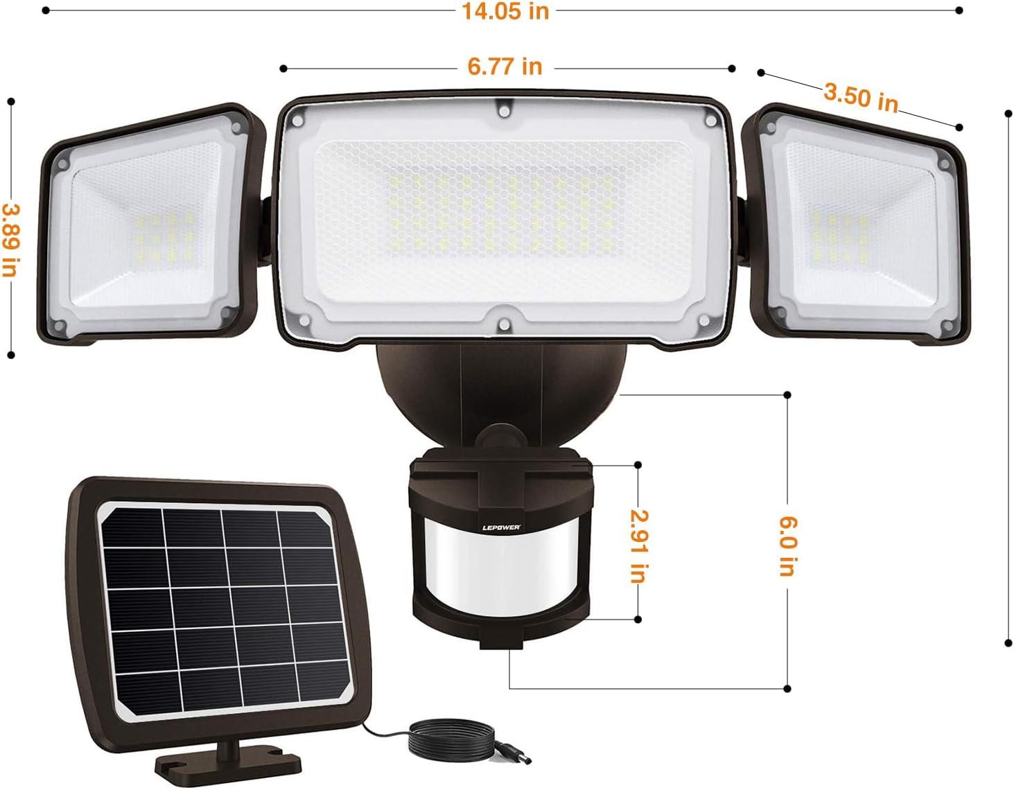 imageLEPOWER 1600LM LED Solar Security Lights Motion Outdoor 5500K White Light IP65 Waterproof Outdoor Flood Solar Light for Yard GarageBlackBrown