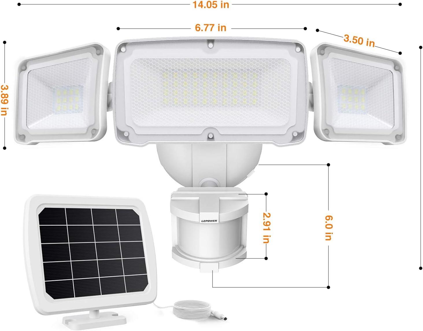 imageLEPOWER 1600LM LED Solar Security Lights Motion Outdoor 5500K White Light IP65 Waterproof Outdoor Flood Solar Light for Yard GarageBlackWhite