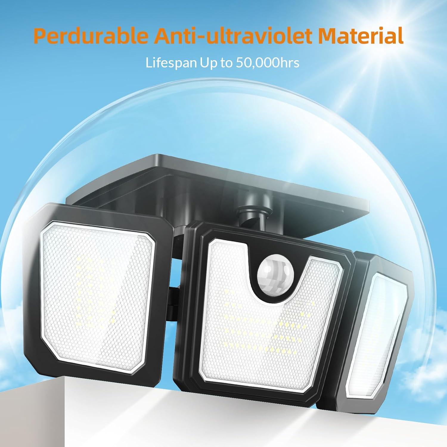 imageLEPOWER 1600LM Solar Security Lights Motion Sensor Outdoor Light IP65 Waterproof 270 Wide Lighting Angle Security Lights Solar Powered Sensitive PIR Motion Sensor for Yard Porch Garage