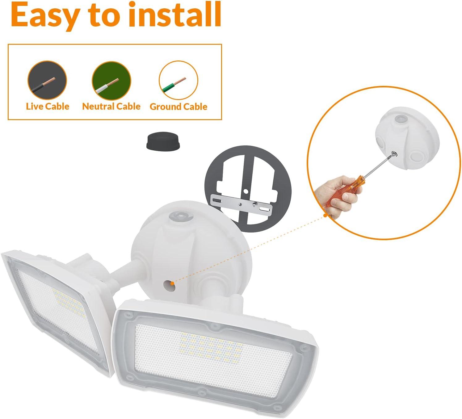 imageLEPOWER 2 Pack LED Security Light Dusk to Dawn Outdoor Flood Light Fixture with 2 Adjustable Heads 3000LM28W 5500K IP65 Waterproof Exterior Flood Lights for Garage Backyard BlackWhite