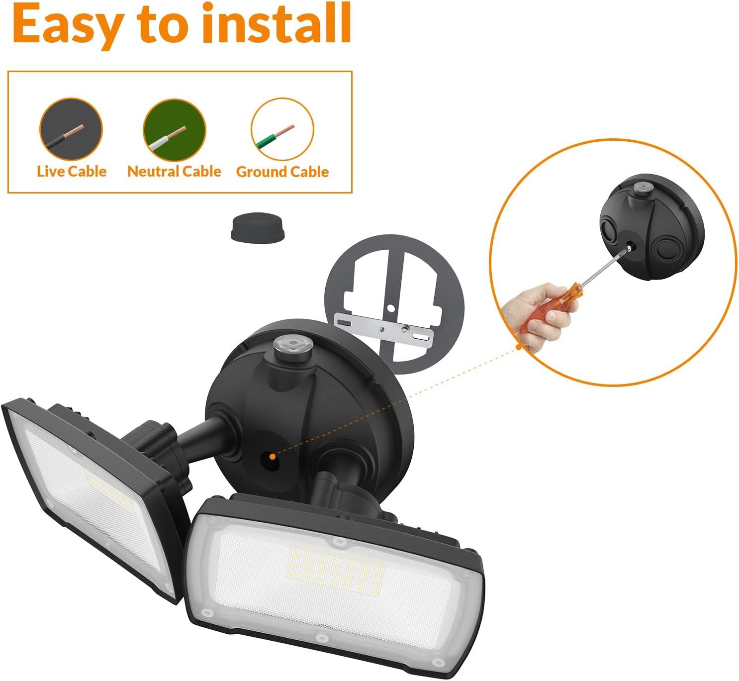 imageLEPOWER 2 Pack LED Security Light Dusk to Dawn Outdoor Flood Light Fixture with 2 Adjustable Heads 3000LM28W 5500K IP65 Waterproof Exterior Flood Lights for Garage Backyard BlackBlack