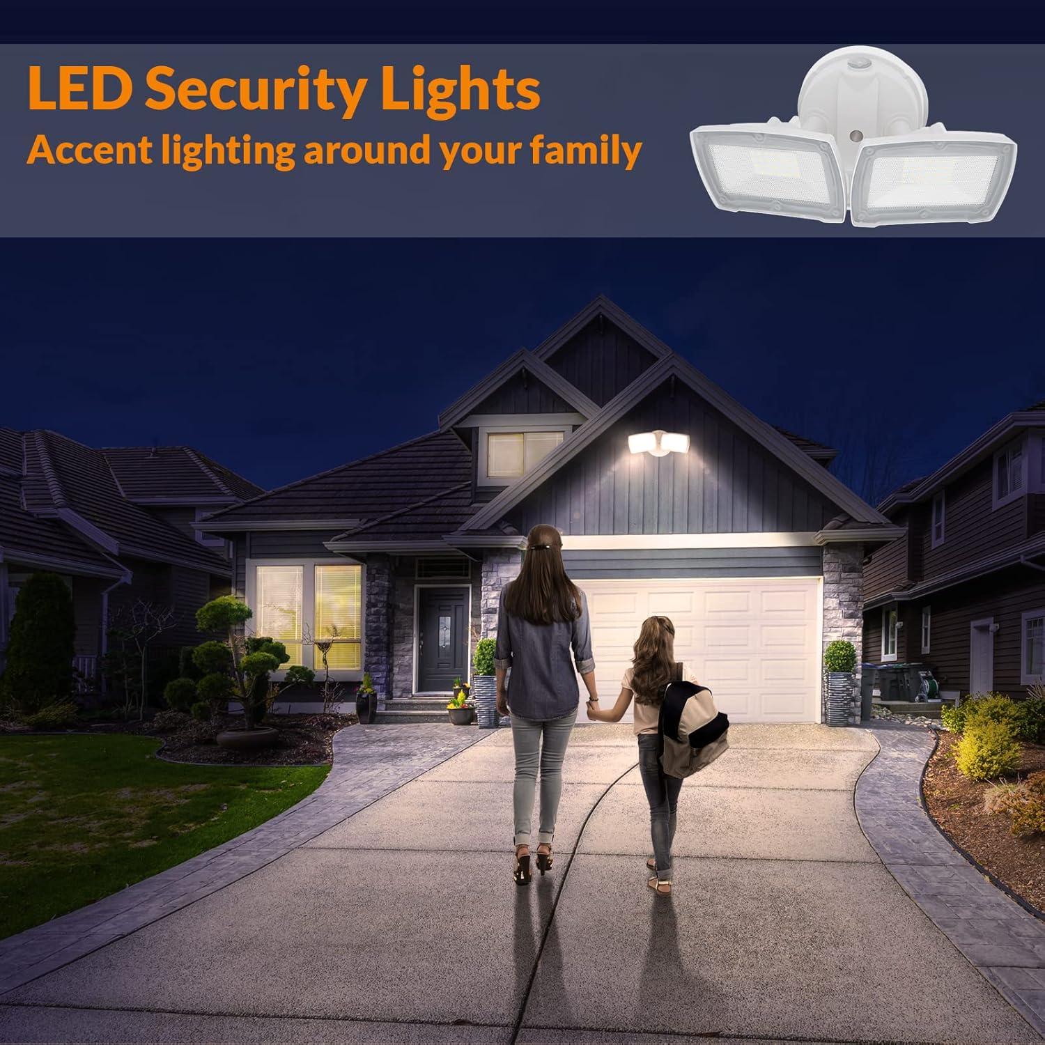 imageLEPOWER 3000LM Dusk to Dawn LED Security Light 28W Flood Lights with Photocell 3000K Warm Light IP65 Waterproof 2 Adjustable Heads Exterior Outdoor Security Lights for Garage BackyardWhiteWhite