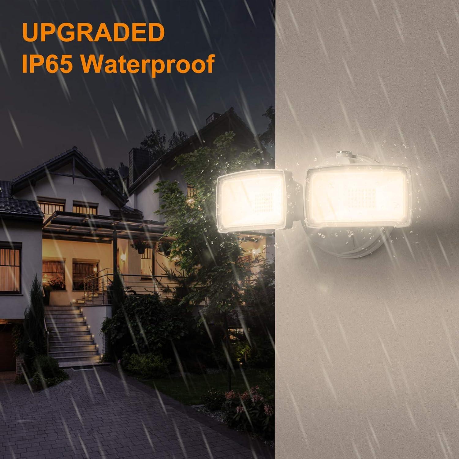 imageLEPOWER 3000LM Dusk to Dawn LED Security Light 28W Flood Lights with Photocell 3000K Warm Light IP65 Waterproof 2 Adjustable Heads Exterior Outdoor Security Lights for Garage BackyardWhiteWhite