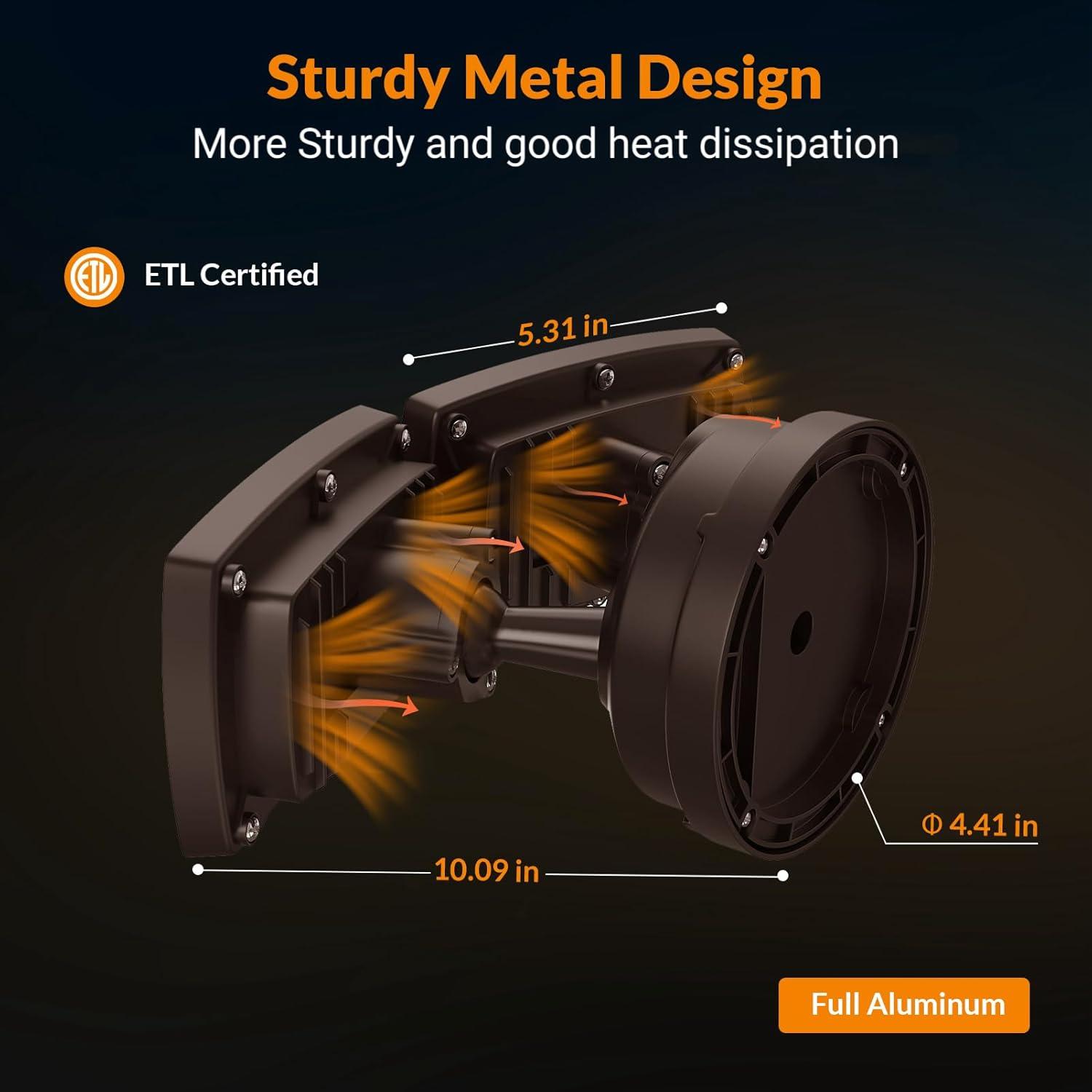 imageLEPOWER 3000LM Flood Light Outdoor Switch Controlled LED Security Light 28W Exterior Lights with 2 Adjustable Heads IP65 Waterproof 5500K Wall Mount Exterior LED Flood Light for Garage Yard WhiteBrown