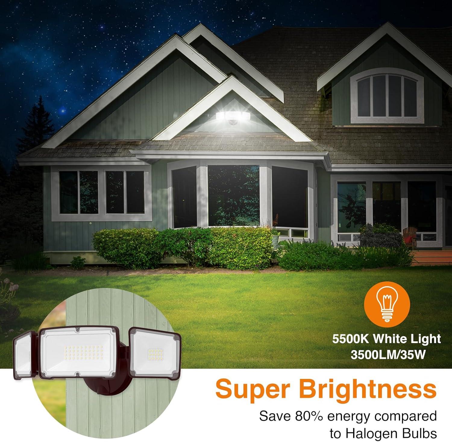 imageLEPOWER 3000LM Flood Light Outdoor Switch Controlled LED Security Light 28W Exterior Lights with 2 Adjustable Heads IP65 Waterproof 5500K Wall Mount Exterior LED Flood Light for Garage Yard WhiteBrown