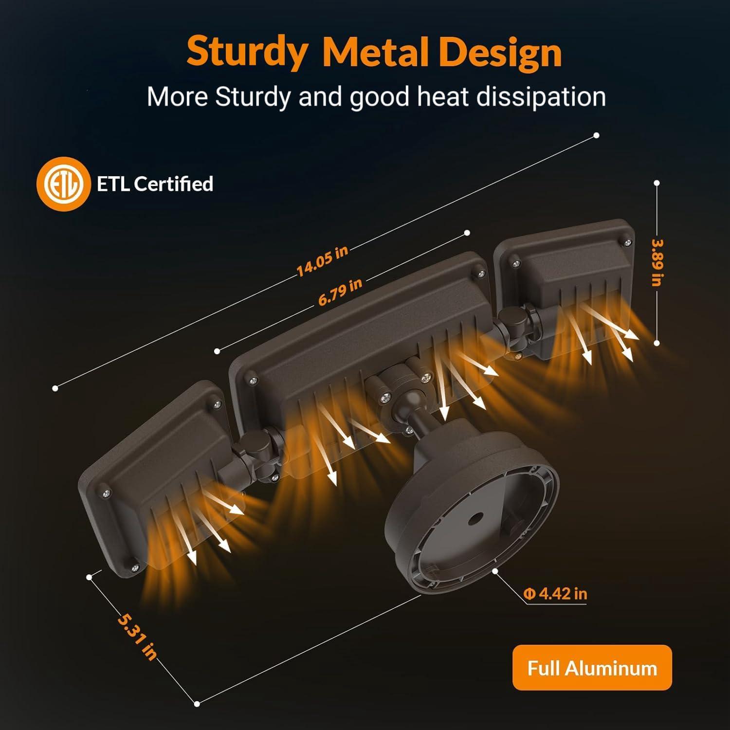 imageLEPOWER 3000LM Flood Light Outdoor Switch Controlled LED Security Light 28W Exterior Lights with 2 Adjustable Heads IP65 Waterproof 5500K Wall Mount Exterior LED Flood Light for Garage Yard WhiteBrown