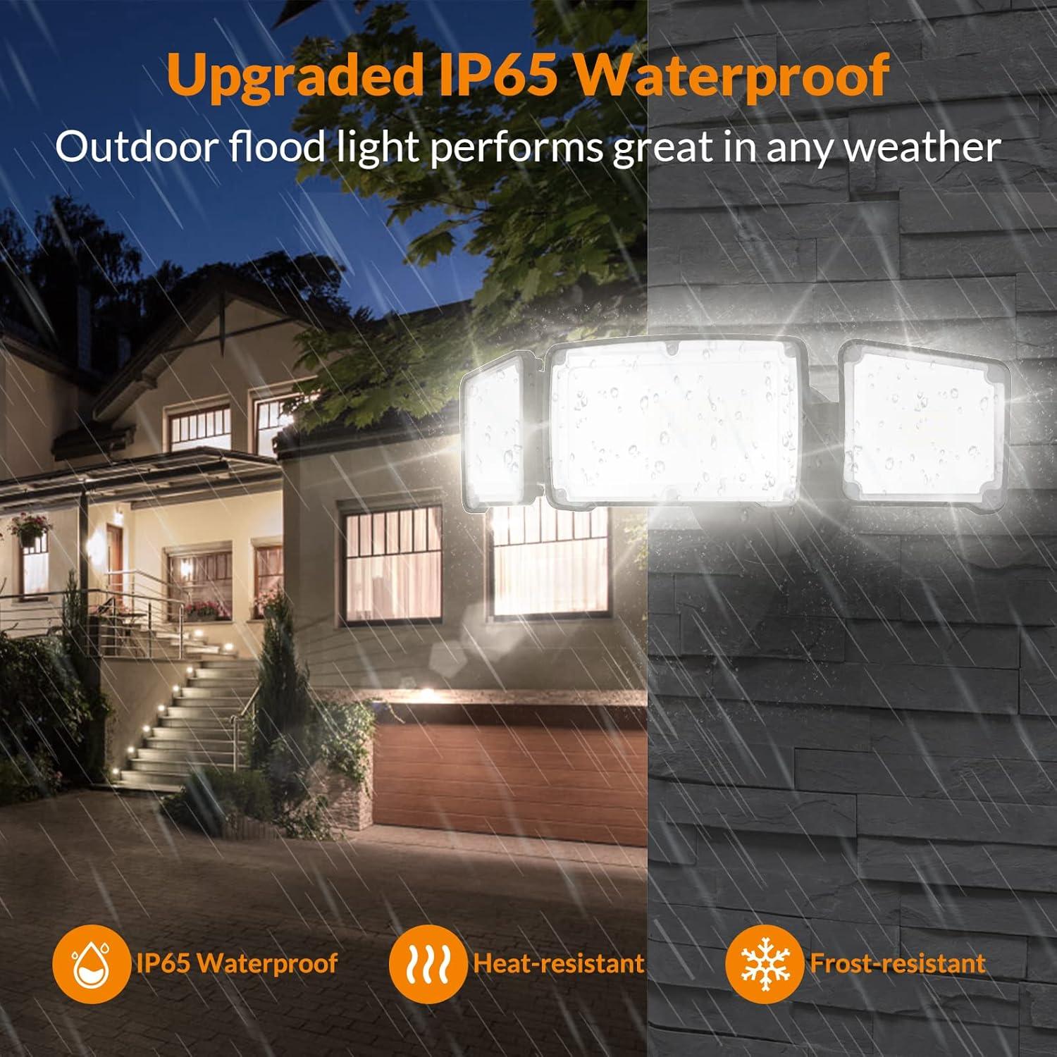 imageLEPOWER 3000LM Flood Light Outdoor Switch Controlled LED Security Light 28W Exterior Lights with 2 Adjustable Heads IP65 Waterproof 5500K Wall Mount Exterior LED Flood Light for Garage Yard WhiteBlack