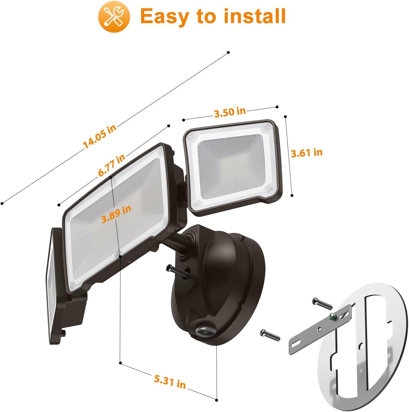 imageLEPOWER 3500LM Dusk to Dawn LED Security Lights Outdoor 35W Outdoor Flood Light with Photocell 5500K IP65 Waterproof 3 Head Exterior Light for Garage Patio YardBrownBlack