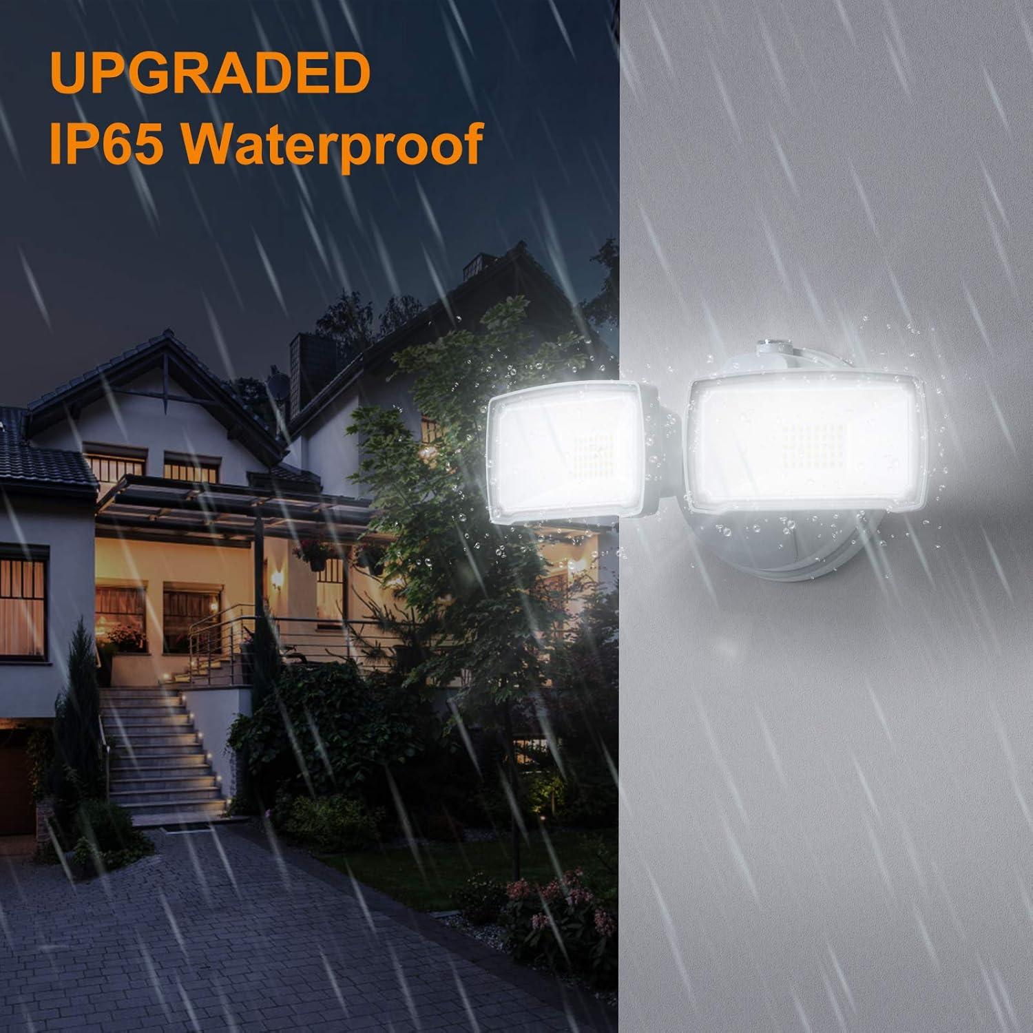 imageLEPOWER 3500LM Dusk to Dawn LED Security Lights Outdoor 35W Outdoor Flood Light with Photocell 5500K IP65 Waterproof 3 Head Exterior Light for Garage Patio YardBrownWhite