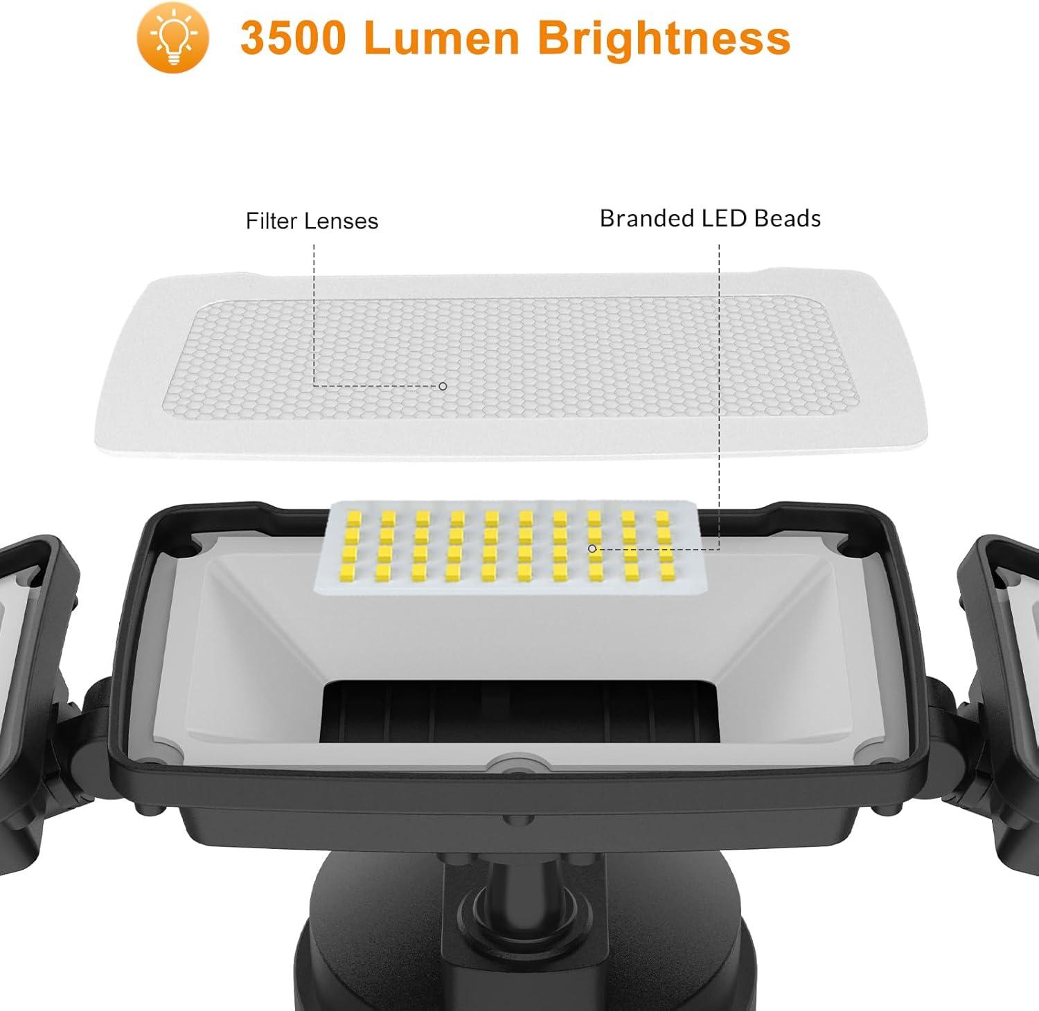imageLEPOWER 3500LM Dusk to Dawn LED Security Lights Outdoor 35W Outdoor Flood Light with Photocell 5500K IP65 Waterproof 3 Head Exterior Light for Garage Patio YardBrownBlack