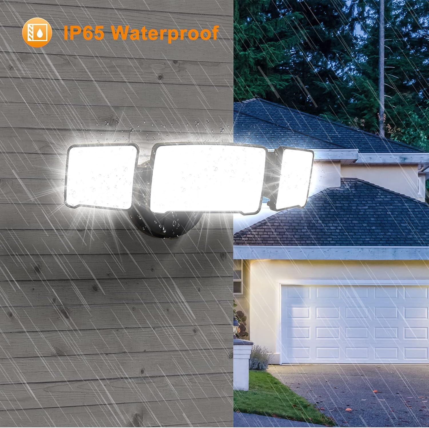 imageLEPOWER 3500LM Dusk to Dawn LED Security Lights Outdoor 35W Outdoor Flood Light with Photocell 5500K IP65 Waterproof 3 Head Exterior Light for Garage Patio YardBrownBlack