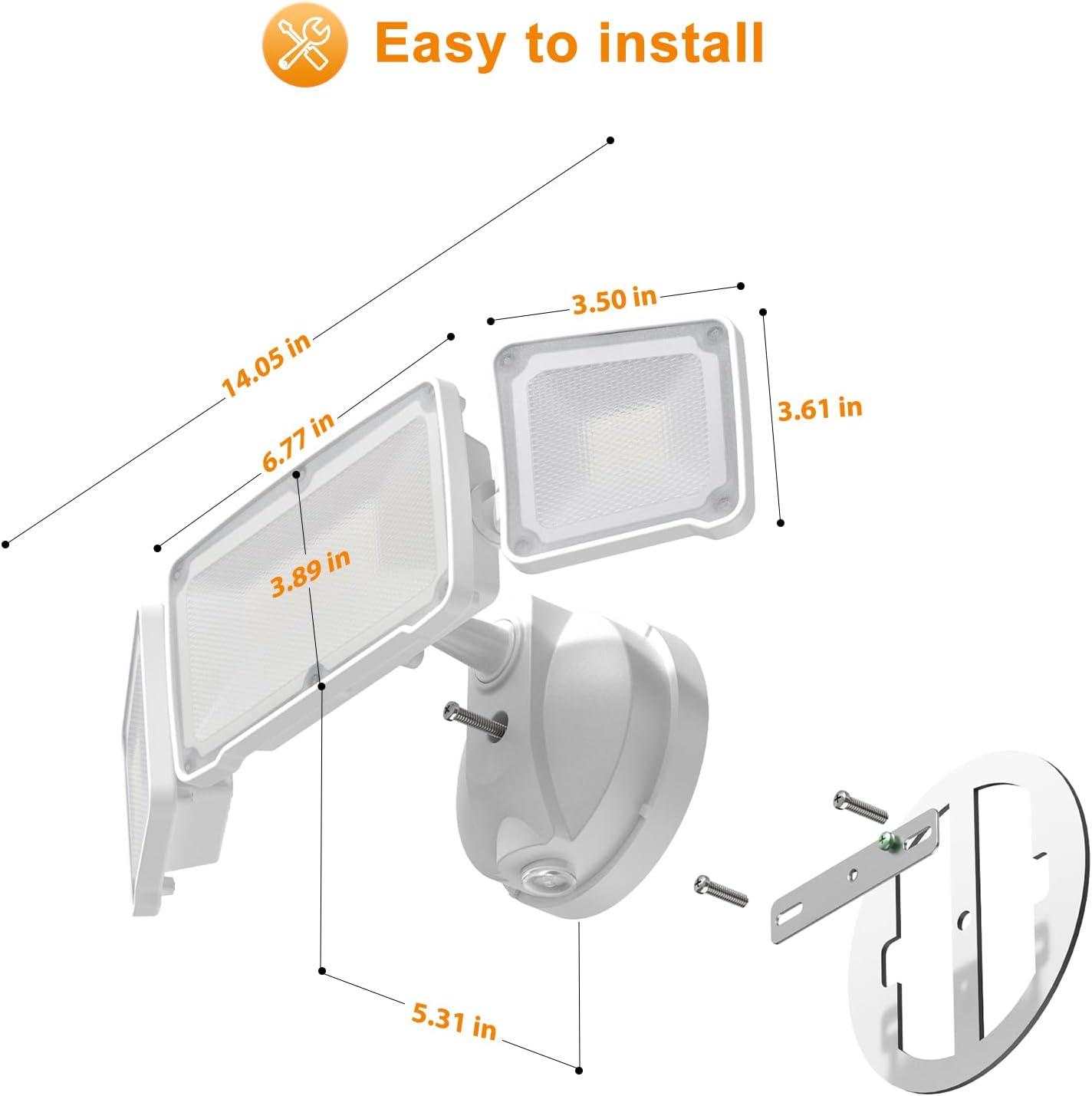 imageLEPOWER 3500LM Dusk to Dawn LED Security Lights Outdoor 35W Outdoor Flood Light with Photocell 5500K IP65 Waterproof 3 Head Exterior Light for Garage Patio YardBrownWhite