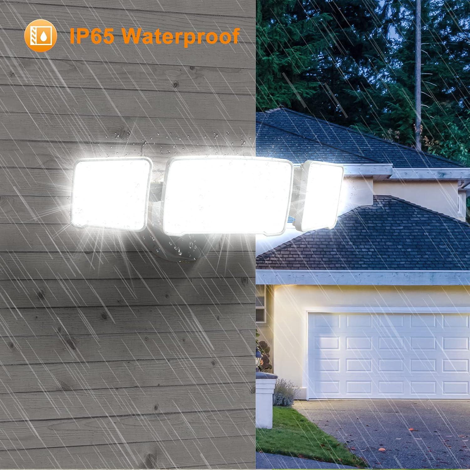 imageLEPOWER 3500LM Dusk to Dawn LED Security Lights Outdoor 35W Outdoor Flood Light with Photocell 5500K IP65 Waterproof 3 Head Exterior Light for Garage Patio YardBrownWhite