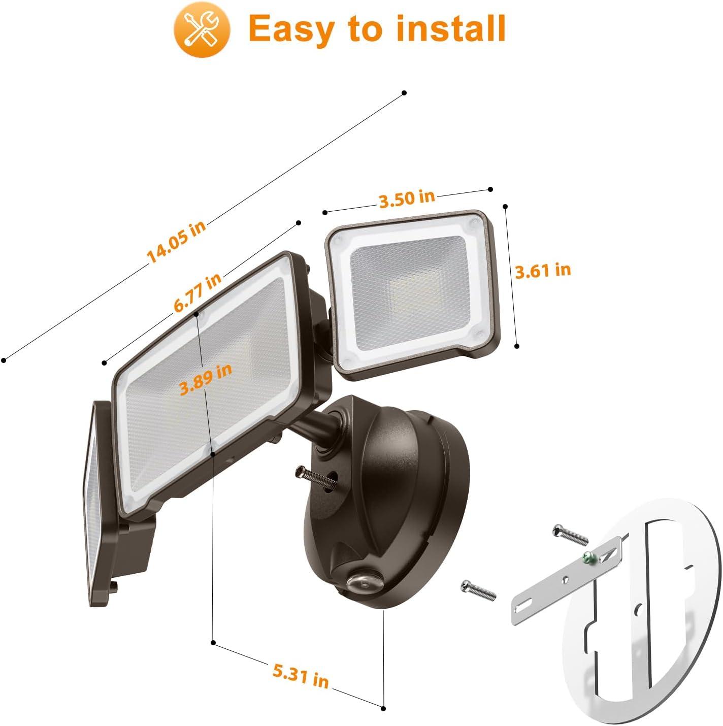 imageLEPOWER 3500LM Dusk to Dawn LED Security Lights Outdoor 35W Outdoor Flood Light with Photocell 5500K IP65 Waterproof 3 Head Exterior Light for Garage Patio YardBrownBrown