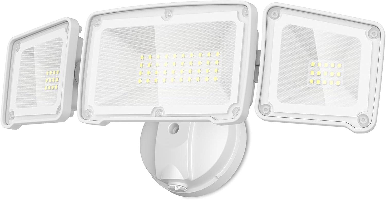 imageLEPOWER 3500LM Dusk to Dawn LED Security Lights Outdoor 35W Outdoor Flood Light with Photocell 5500K IP65 Waterproof 3 Head Exterior Light for Garage Patio YardBrownWhite