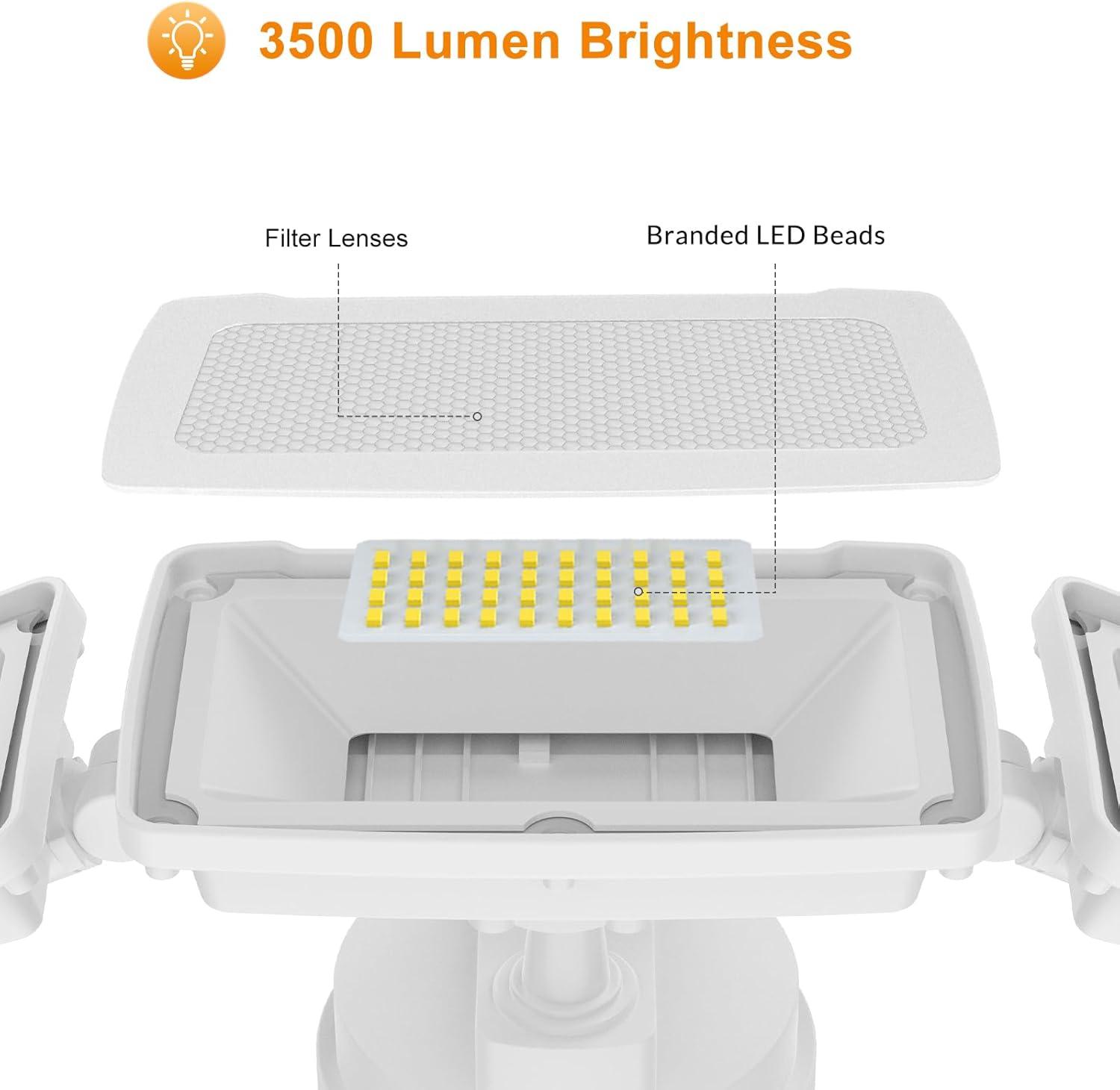 imageLEPOWER 3500LM Dusk to Dawn LED Security Lights Outdoor 35W Outdoor Flood Light with Photocell 5500K IP65 Waterproof 3 Head Exterior Light for Garage Patio YardBrownWhite