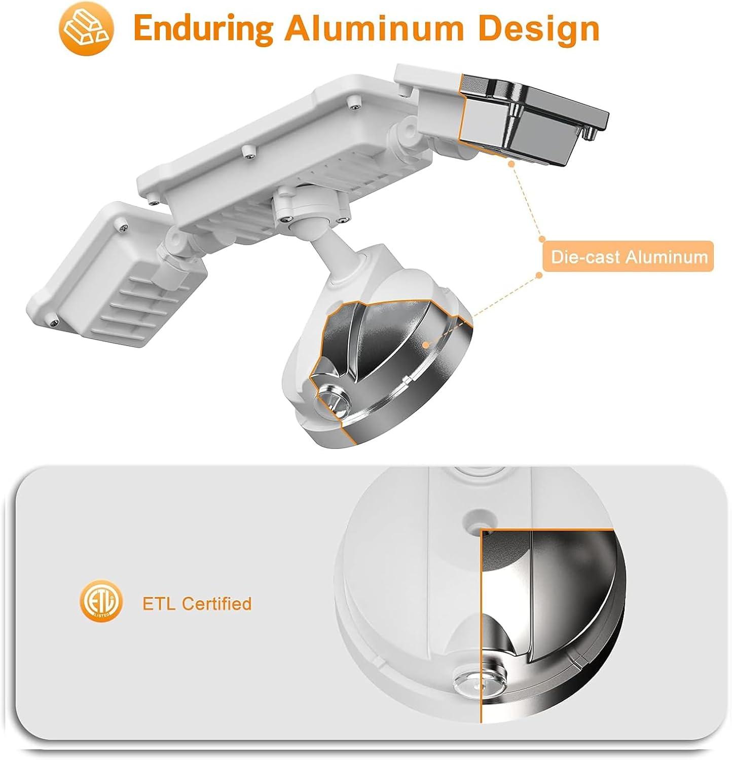 imageLEPOWER 3500LM Dusk to Dawn LED Security Lights Outdoor 35W Outdoor Flood Light with Photocell 5500K IP65 Waterproof 3 Head Exterior Light for Garage Patio YardBrownWhite