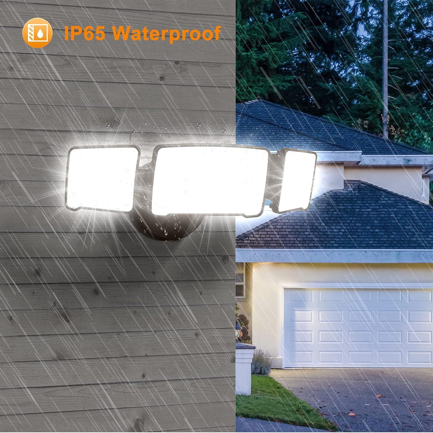 imageLEPOWER 3500LM Dusk to Dawn LED Security Lights Outdoor 35W Outdoor Flood Light with Photocell 5500K IP65 Waterproof 3 Head Exterior Light for Garage Patio YardBrownBrown