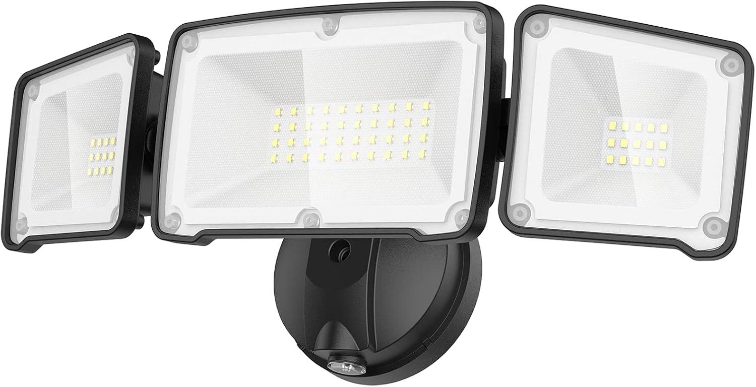 imageLEPOWER 3500LM Dusk to Dawn LED Security Lights Outdoor 35W Outdoor Flood Light with Photocell 5500K IP65 Waterproof 3 Head Exterior Light for Garage Patio YardBrownBlack