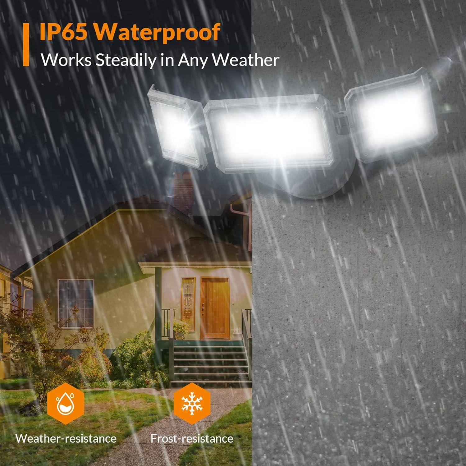 imageLEPOWER 42W Flood Lights Outdoor 4200LM Bright LED Security Lights Outdoor with 3 Heads Switch Controlled Exterior Flood Light ampamp 220 Wide Angle IP65 Waterproof for Garage Yard Porch BlackWhite