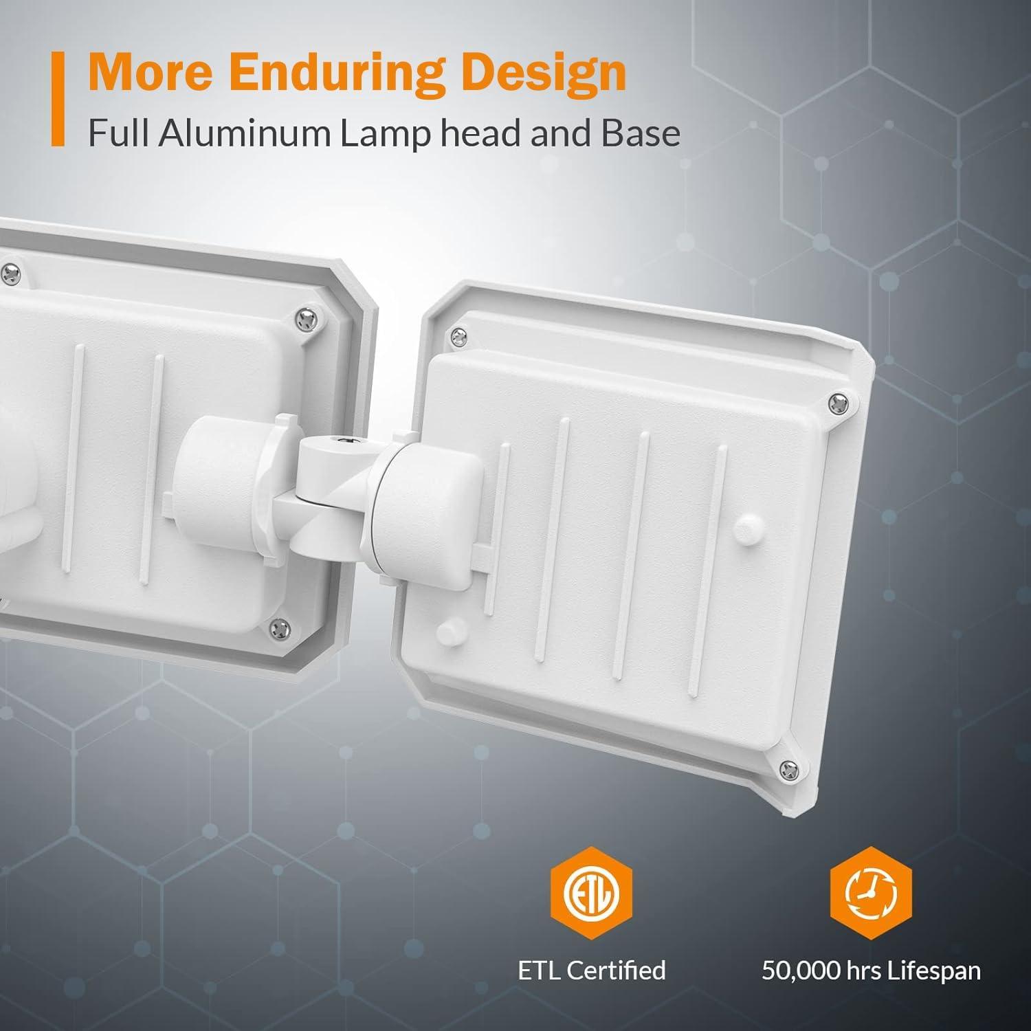 imageLEPOWER 42W Flood Lights Outdoor 4200LM Bright LED Security Lights Outdoor with 3 Heads Switch Controlled Exterior Flood Light ampamp 220 Wide Angle IP65 Waterproof for Garage Yard Porch BlackWhite