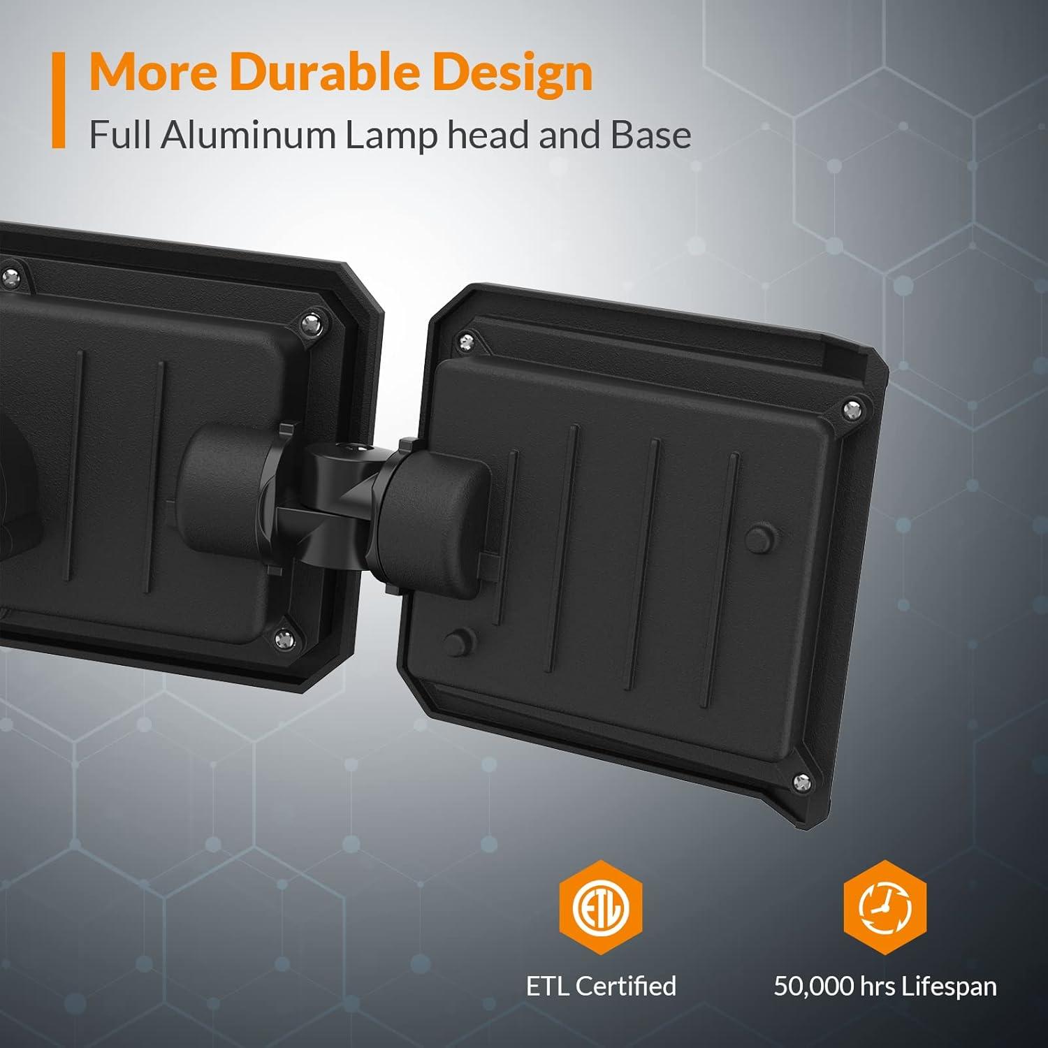 imageLEPOWER 42W Flood Lights Outdoor 4200LM Bright LED Security Lights Outdoor with 3 Heads Switch Controlled Exterior Flood Light ampamp 220 Wide Angle IP65 Waterproof for Garage Yard Porch BlackBlack