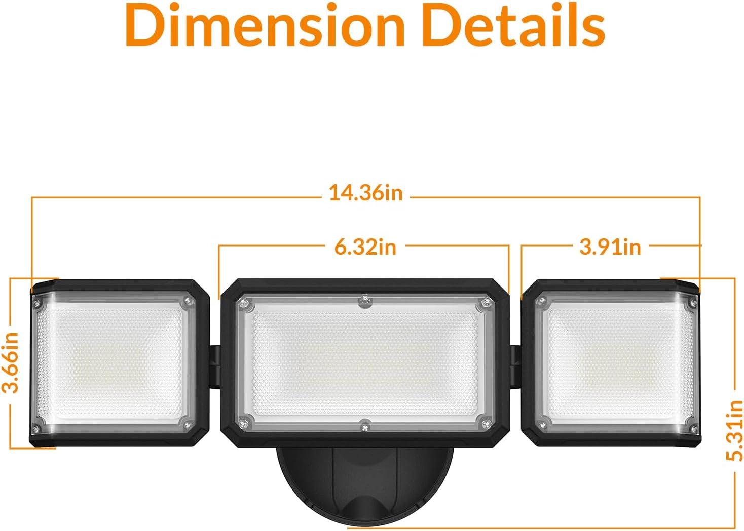 imageLEPOWER 42W Flood Lights Outdoor 4200LM Bright LED Security Lights Outdoor with 3 Heads Switch Controlled Exterior Flood Light ampamp 220 Wide Angle IP65 Waterproof for Garage Yard Porch BlackBlack