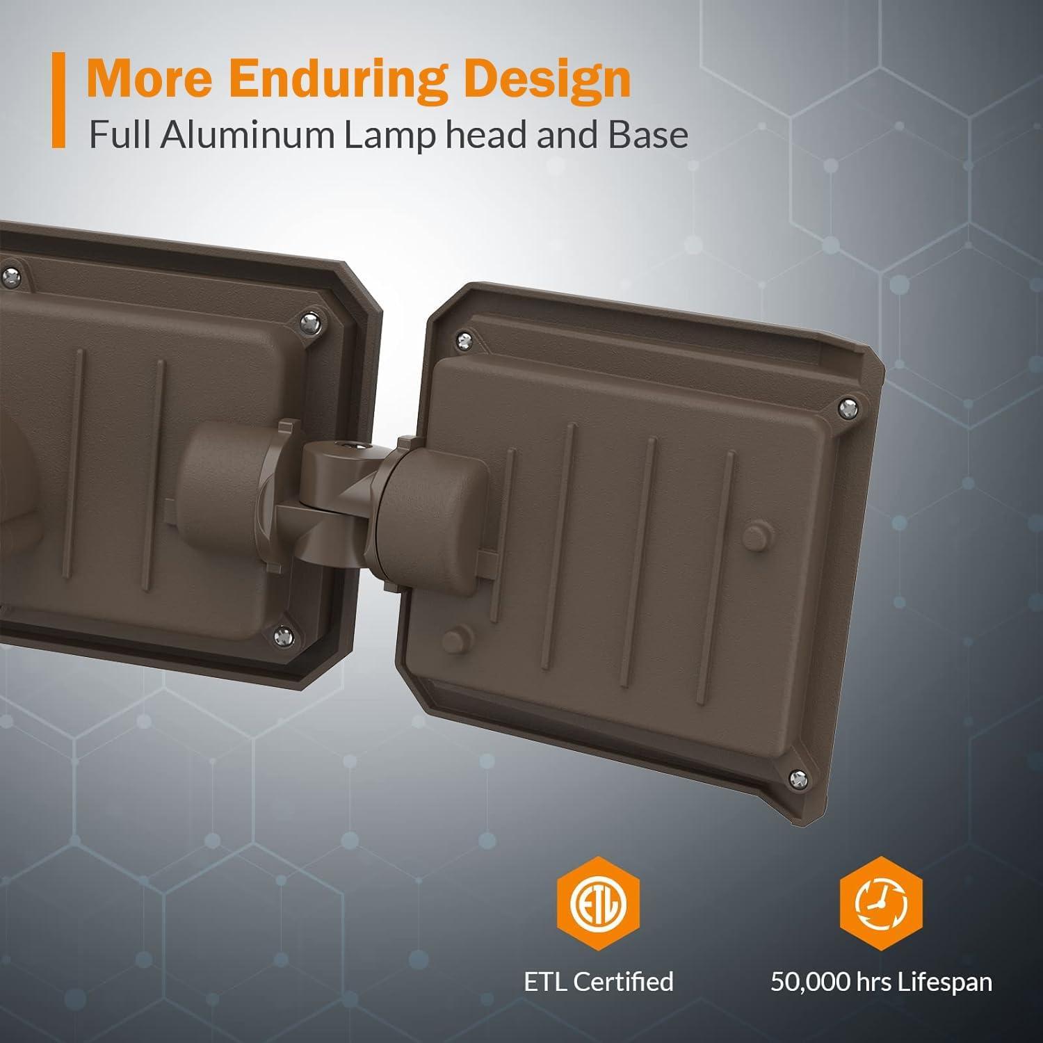 imageLEPOWER 42W Flood Lights Outdoor 4200LM Bright LED Security Lights Outdoor with 3 Heads Switch Controlled Exterior Flood Light ampamp 220 Wide Angle IP65 Waterproof for Garage Yard Porch BlackBrown