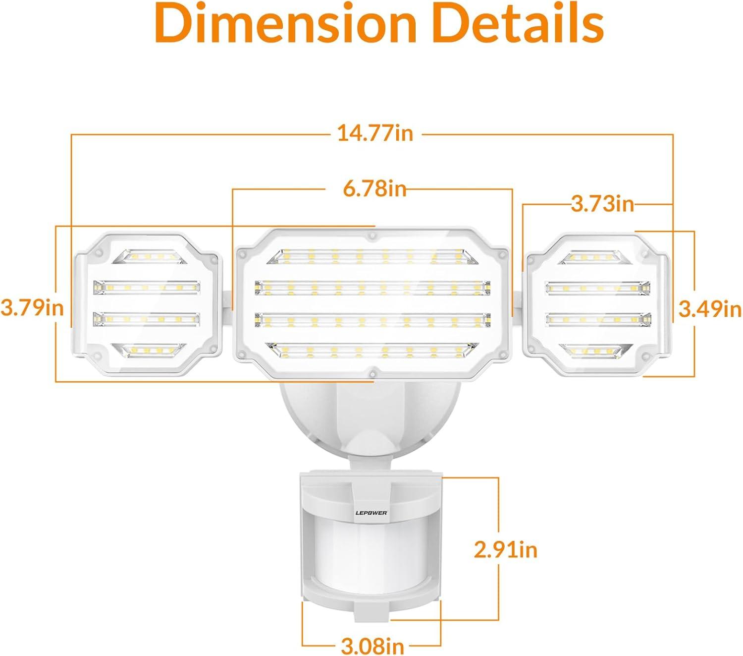 imageLEPOWER 48W LED Security Lights 5200LM Motion Sensor Flood Lights Outdoor Motion Detector Flood Light with Adjustable 72ft ampampTime Setting 3 Heads for Outside Garage Yard Porch EntrywayWhiteWhite