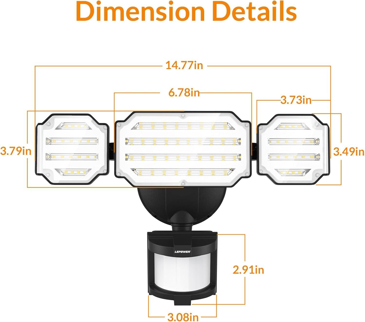 imageLEPOWER 48W LED Security Lights 5200LM Motion Sensor Flood Lights Outdoor Motion Detector Flood Light with Adjustable 72ft ampampTime Setting 3 Heads for Outside Garage Yard Porch EntrywayWhiteBlack