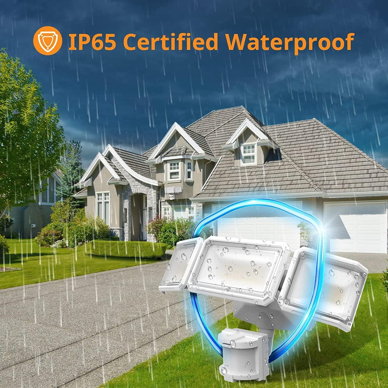 imageLEPOWER Battery Powered LED Flood Light Outdoor1500LM Motion Sensor Security Lights IP65 WaterproofWireless Flood Light Battery Operated3 Head Motion Detector Light for GarageYardPorchBlackWhite