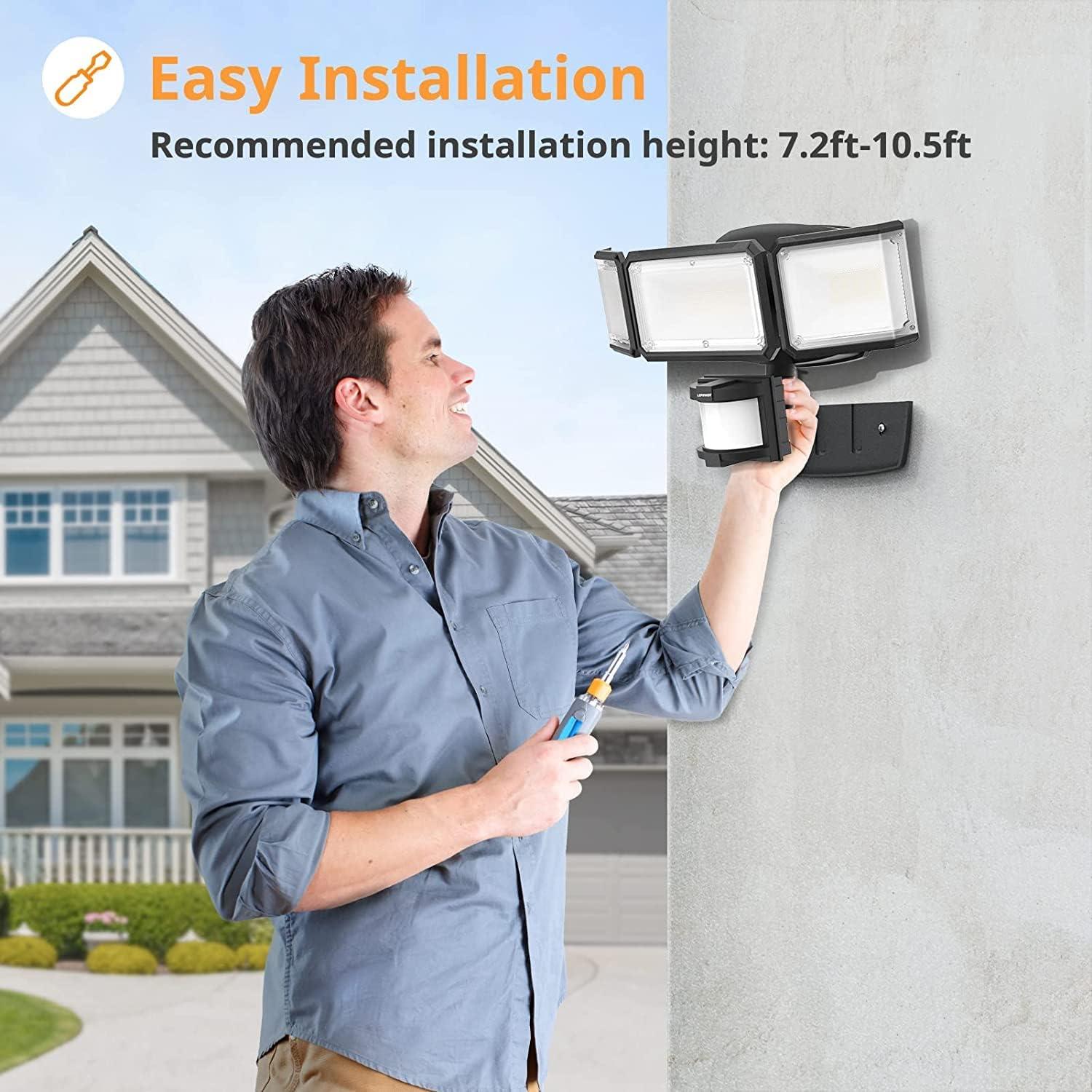 imageLEPOWER Battery Powered LED Flood Light Outdoor1500LM Motion Sensor Security Lights IP65 WaterproofWireless Flood Light Battery Operated3 Head Motion Detector Light for GarageYardPorchBlackBlack