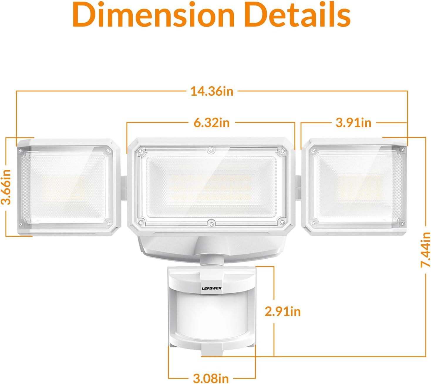 imageLEPOWER Battery Powered LED Flood Light Outdoor1500LM Motion Sensor Security Lights IP65 WaterproofWireless Flood Light Battery Operated3 Head Motion Detector Light for GarageYardPorchBlackWhite