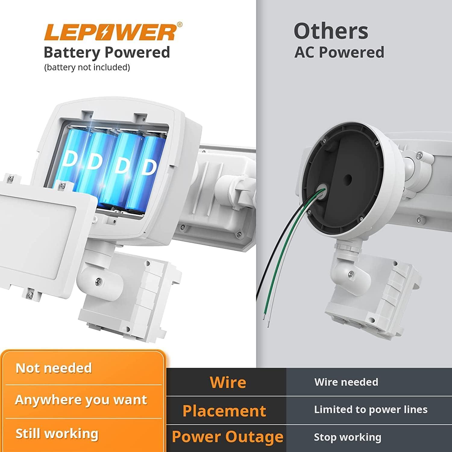 imageLEPOWER Battery Powered LED Flood Light Outdoor1500LM Motion Sensor Security Lights IP65 WaterproofWireless Flood Light Battery Operated3 Head Motion Detector Light for GarageYardPorchBlackWhite