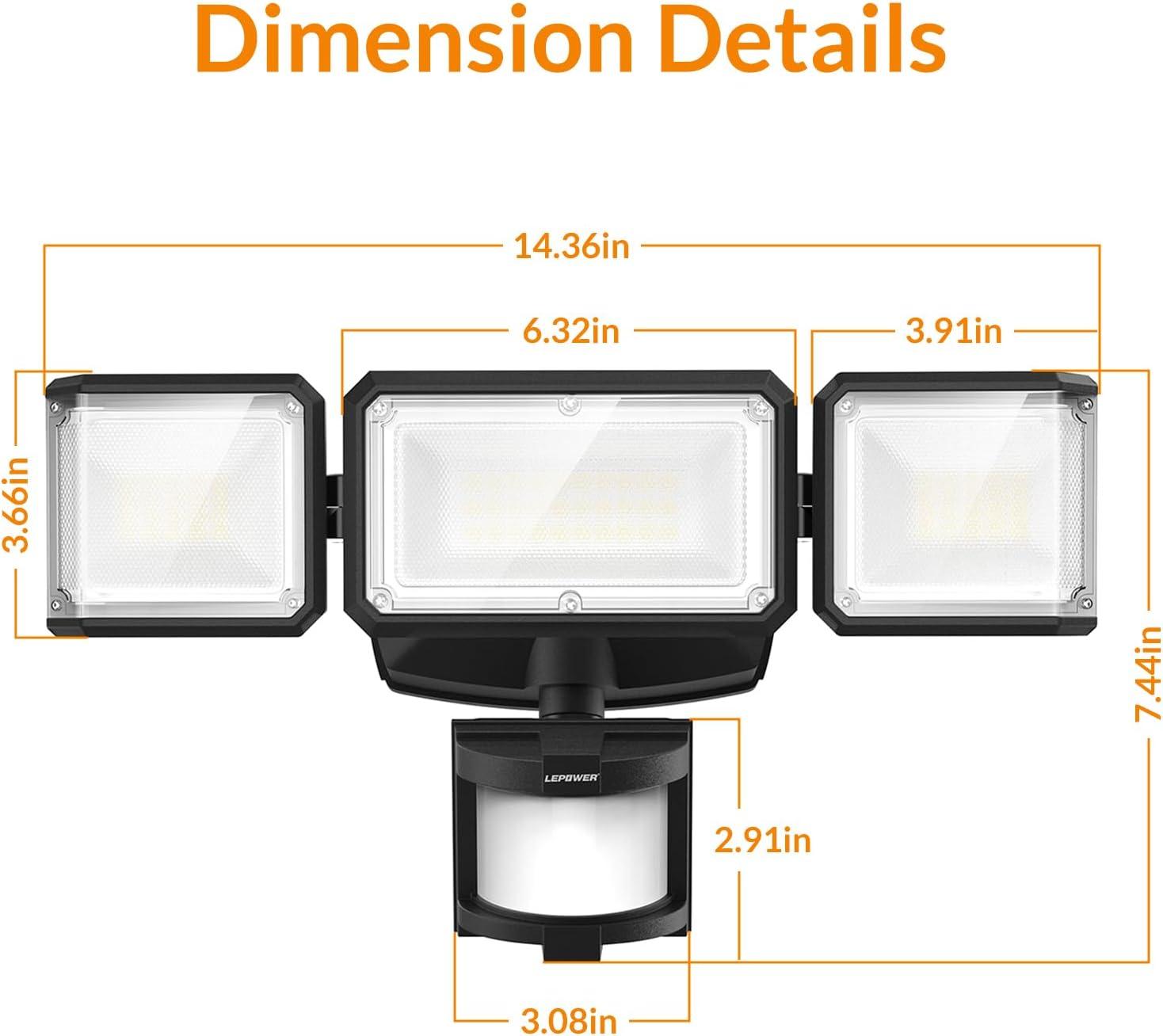 imageLEPOWER Battery Powered LED Flood Light Outdoor1500LM Motion Sensor Security Lights IP65 WaterproofWireless Flood Light Battery Operated3 Head Motion Detector Light for GarageYardPorchBlackBlack
