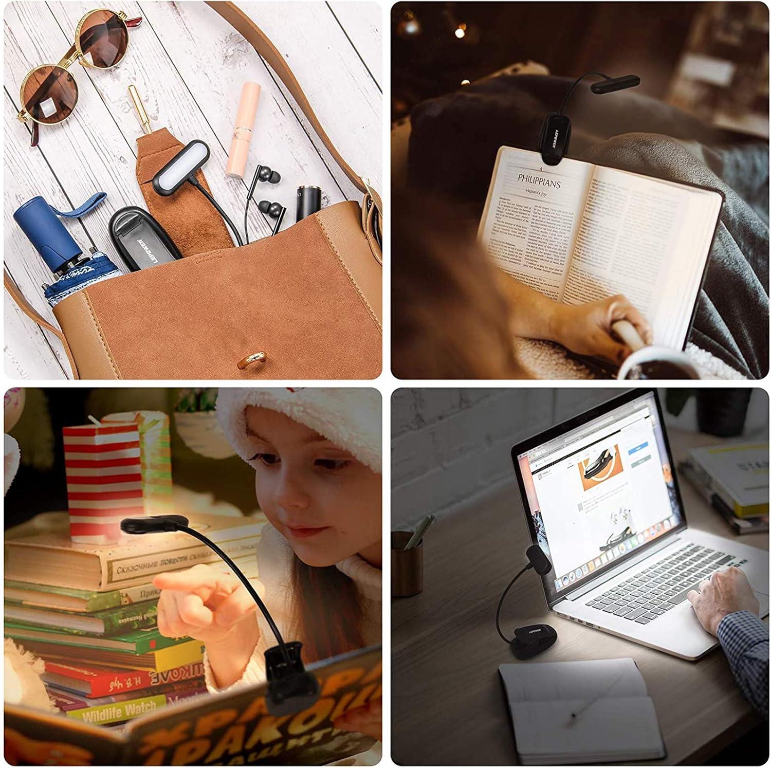 imageLEPOWER Book Light Dimmable Lightweight Reading Light 3 Brightness 3 Light Mode Eye Caring 9LED Book Light for Reading in Bed for Paperbacks Hardbacks USB Cable ampamp Battery OperatedNot Recharge