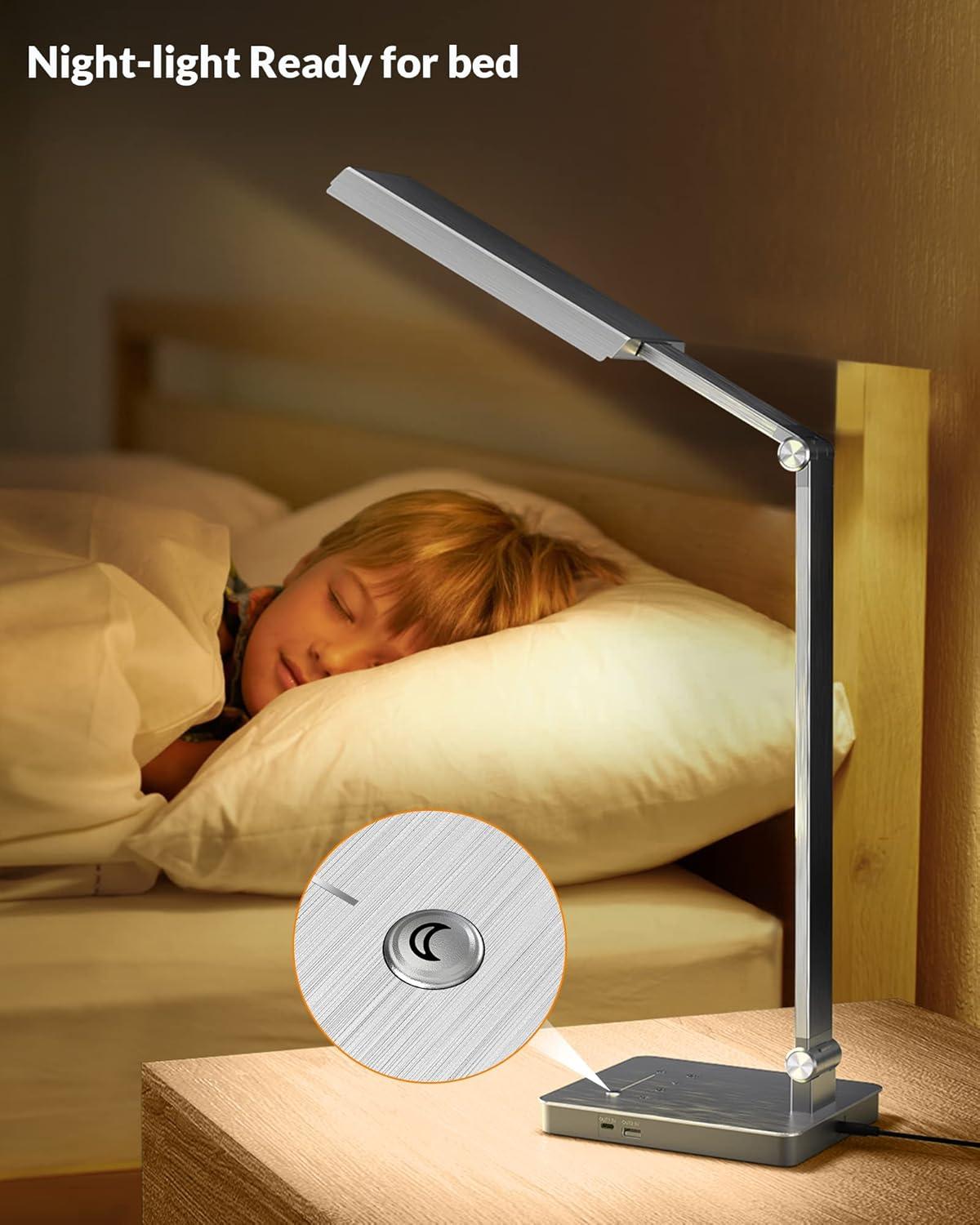 imageLEPOWER Bright LED Desk Lamp 900LM 24W Touch Control Desk Light with Dual USB Charging Ports EyeCaring Table Light with 50 Dimmable Lighting Modes ampamp 3 Modes Timer for Home Office Study Dorm