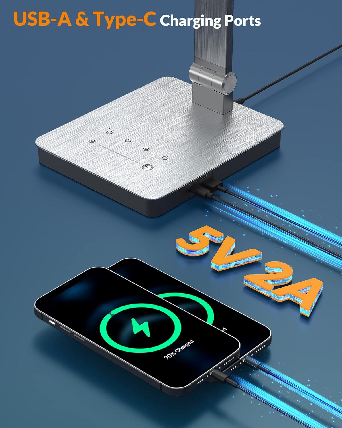 imageLEPOWER Bright LED Desk Lamp 900LM 24W Touch Control Desk Light with Dual USB Charging Ports EyeCaring Table Light with 50 Dimmable Lighting Modes ampamp 3 Modes Timer for Home Office Study Dorm