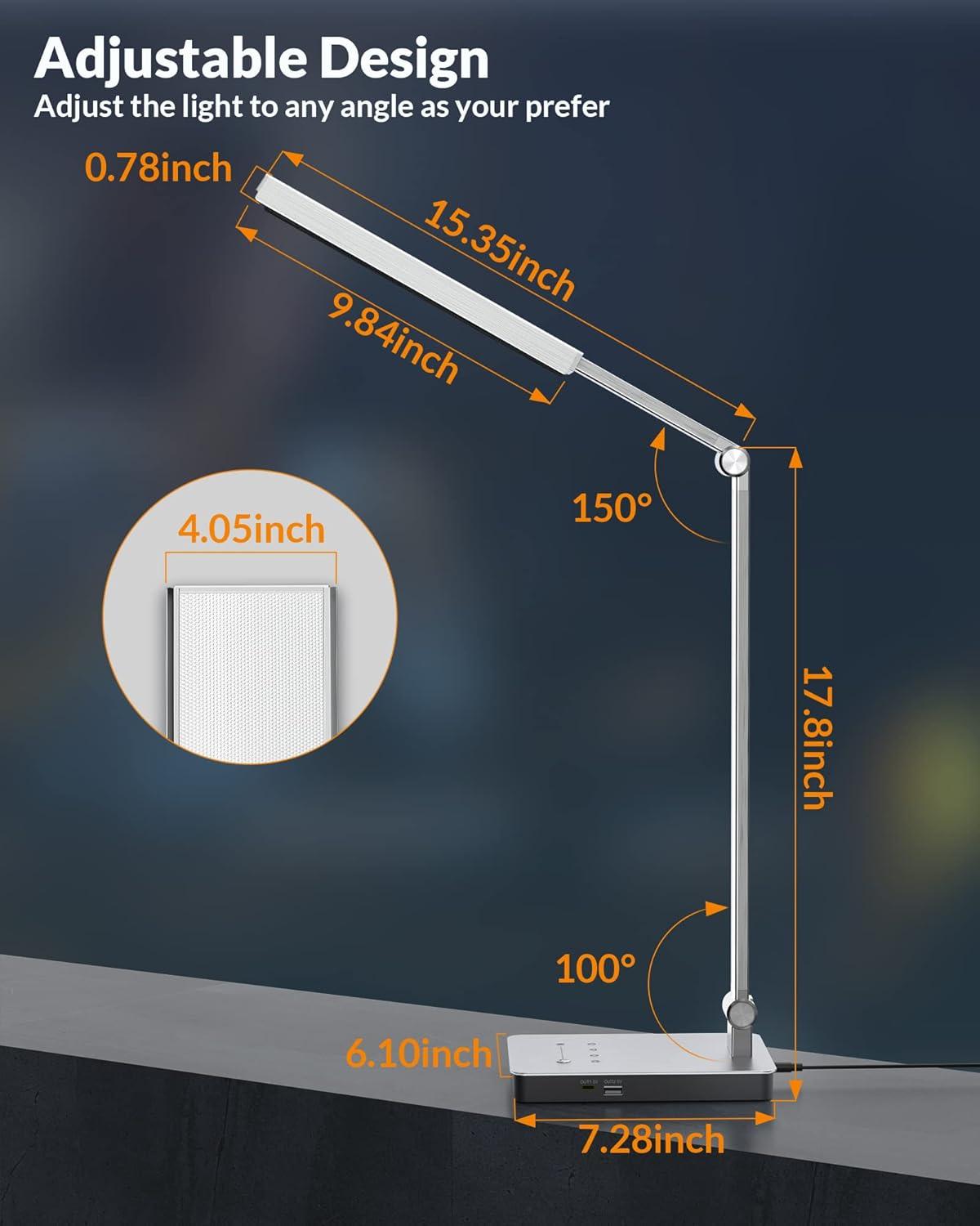 imageLEPOWER Bright LED Desk Lamp 900LM 24W Touch Control Desk Light with Dual USB Charging Ports EyeCaring Table Light with 50 Dimmable Lighting Modes ampamp 3 Modes Timer for Home Office Study Dorm